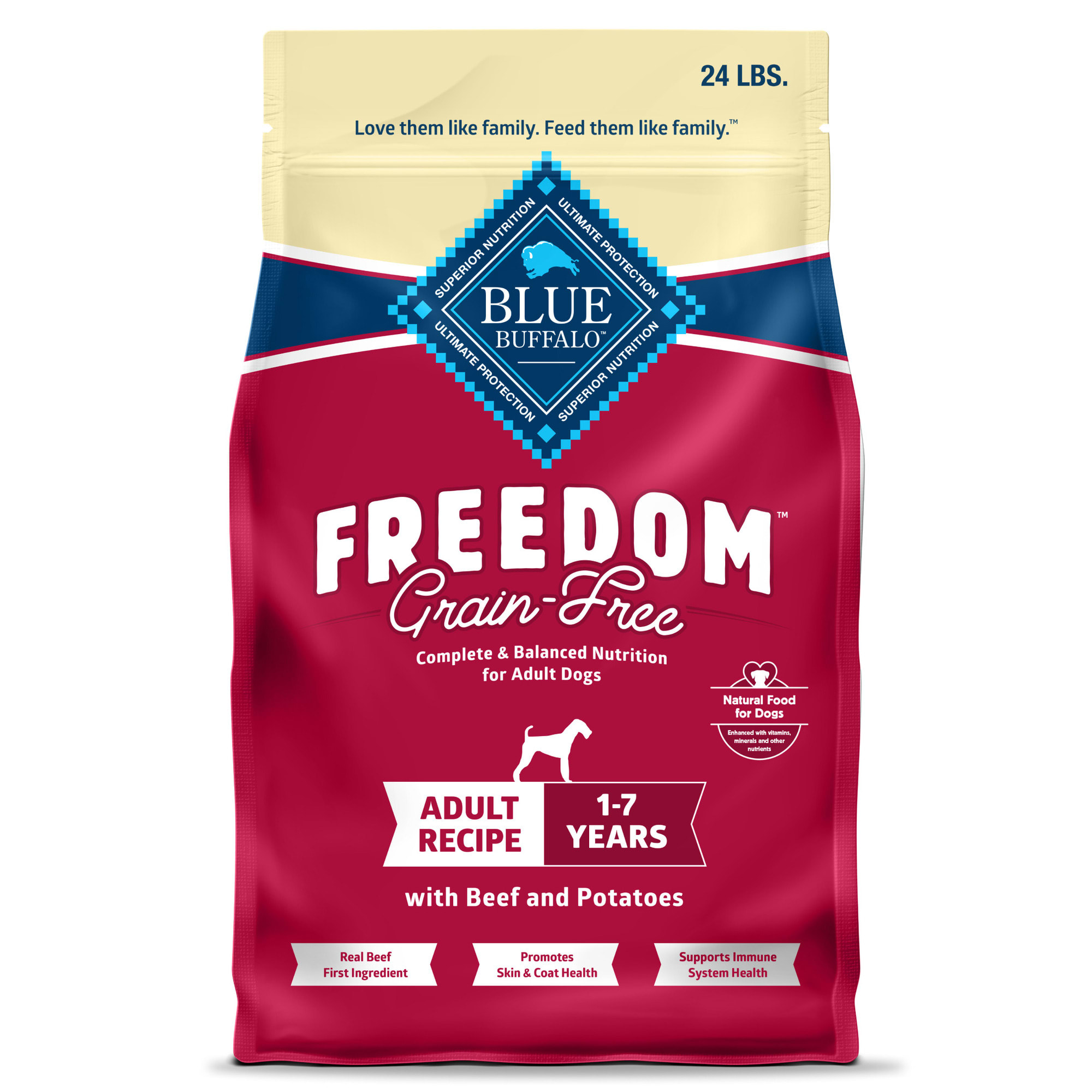 Blue Buffalo Blue Freedom Grain Free Adult Beef Recipe Dry Dog Food 24 lbs