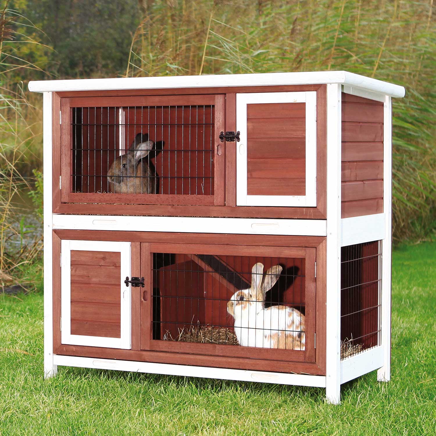 TRIXIE Natura Two Story Rabbit Hutch in Brown & White