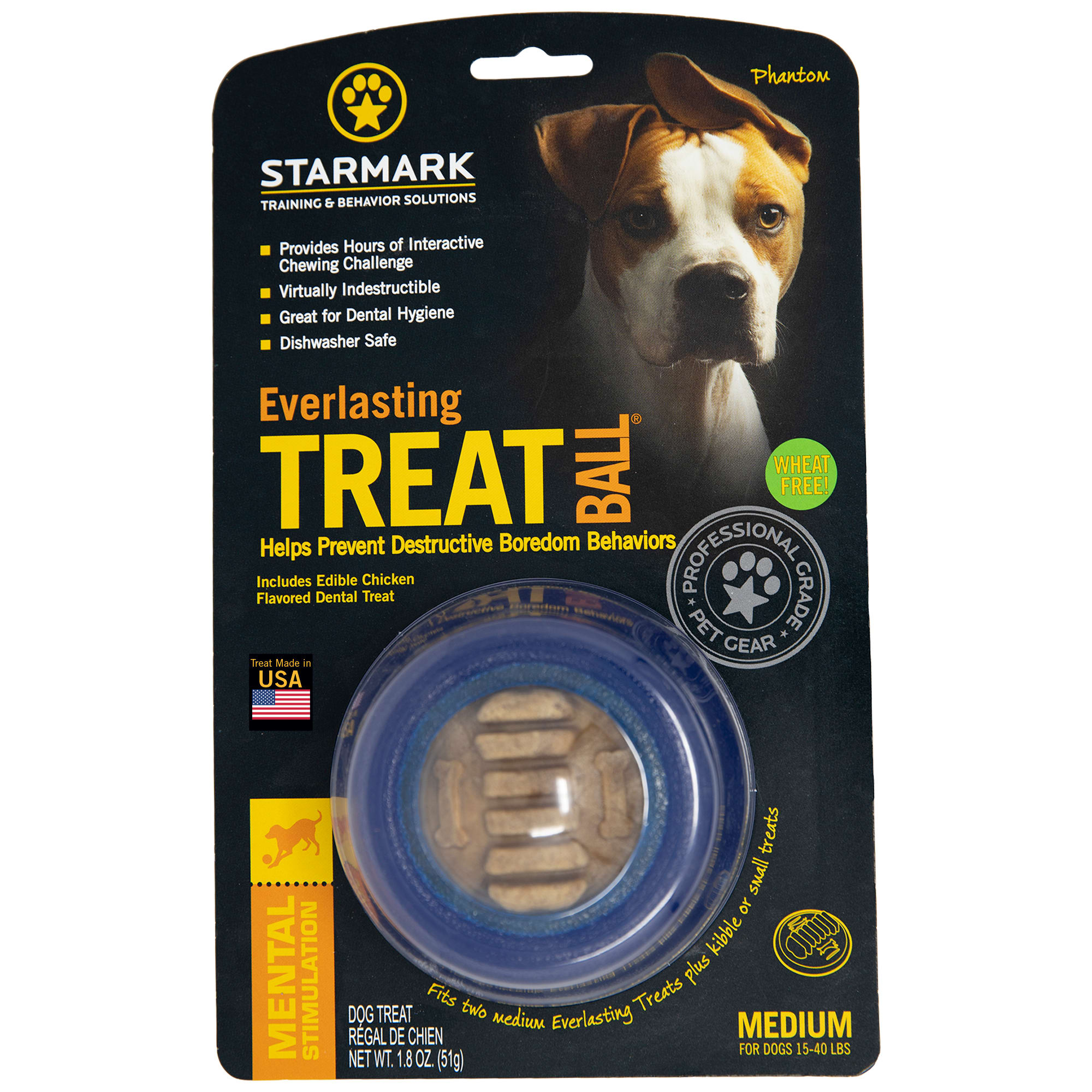 Starmark Treat Dispensing Chew Ball Dog Toy, Medium