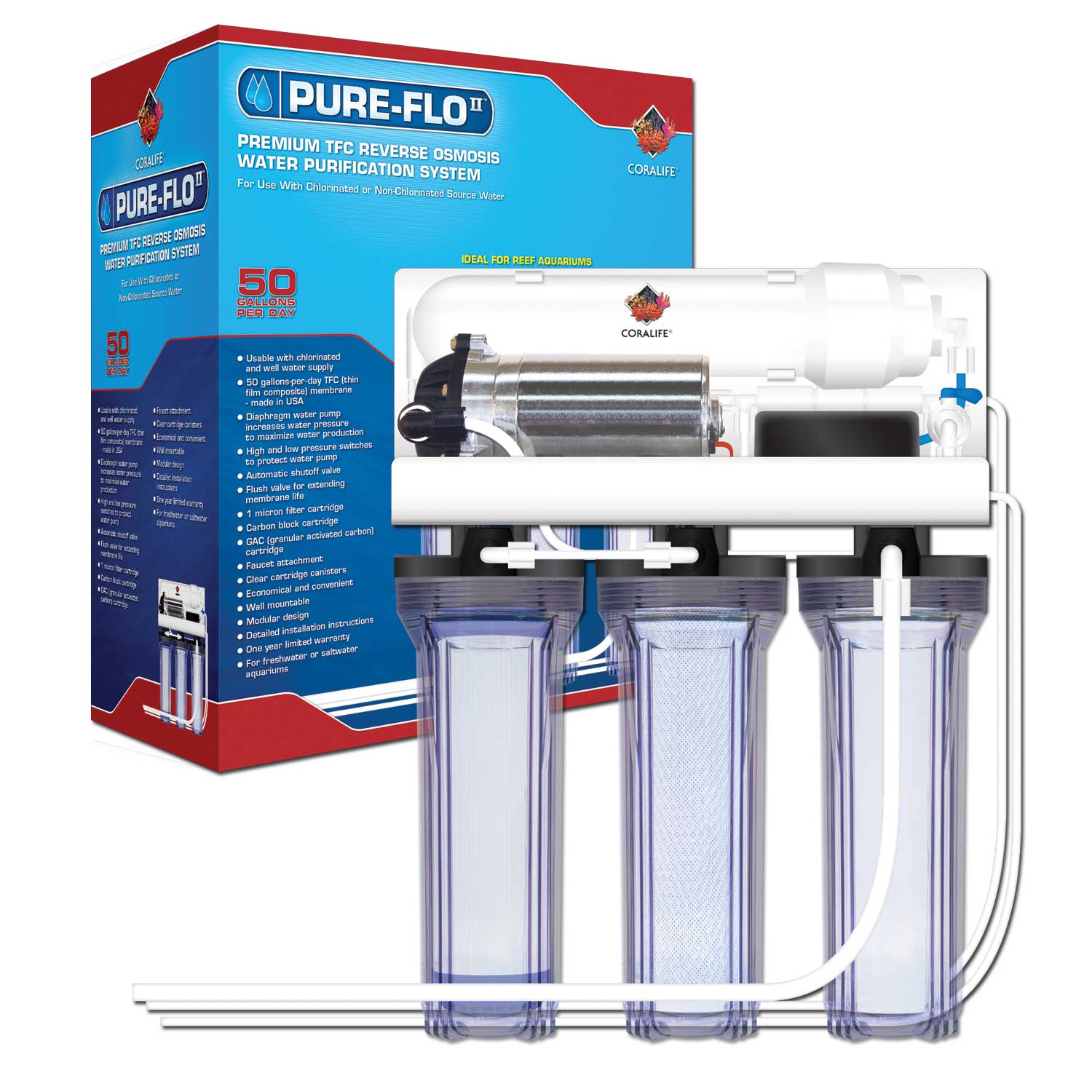UPC 096316760035 product image for Coralife Pure Flo II Reverse Osmosis 3 Canister System with Pump, 16.7