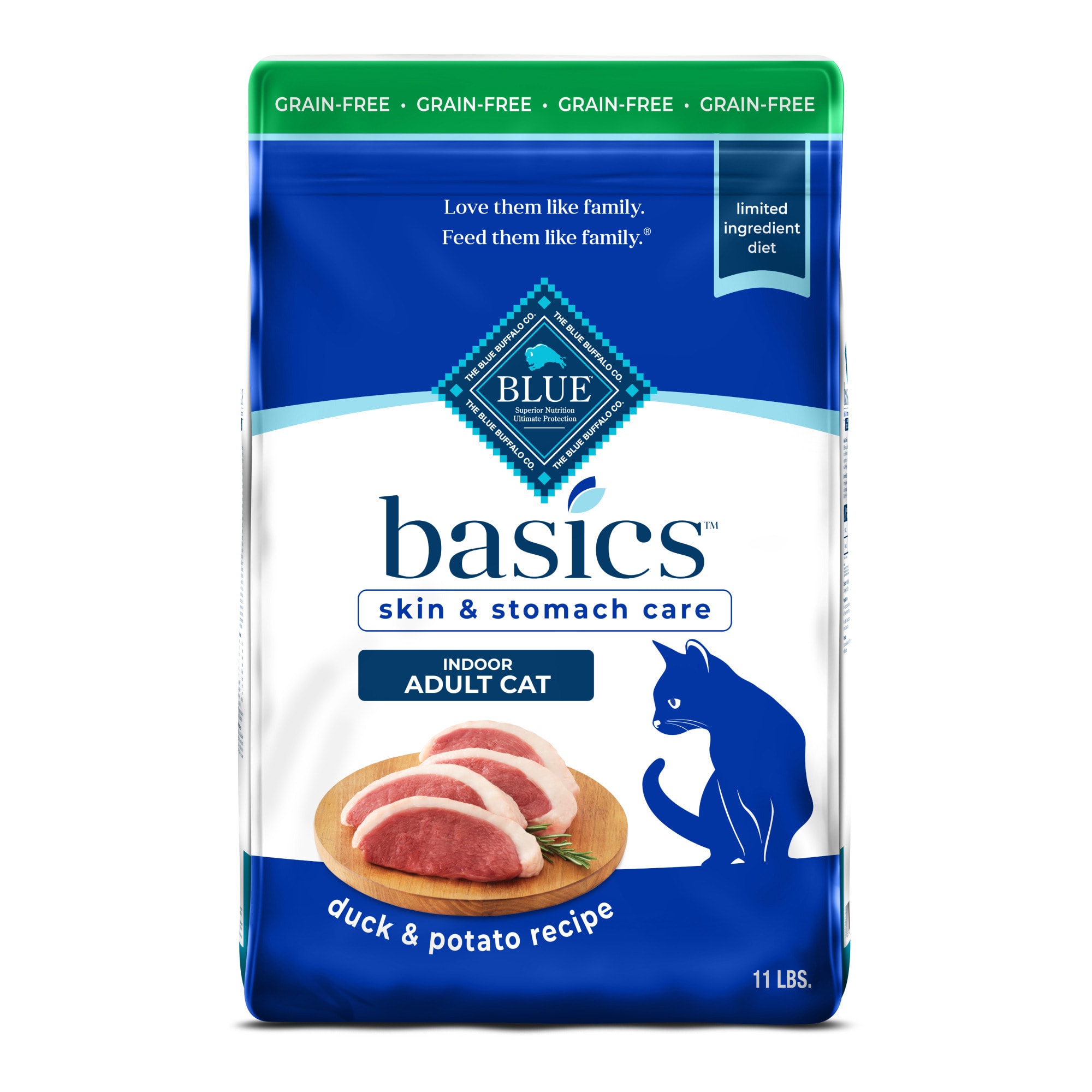 Blue Buffalo Basics Grain-Free Duck & Potato Skin & Stomach Care Dry Cat Food, 11 lbs.