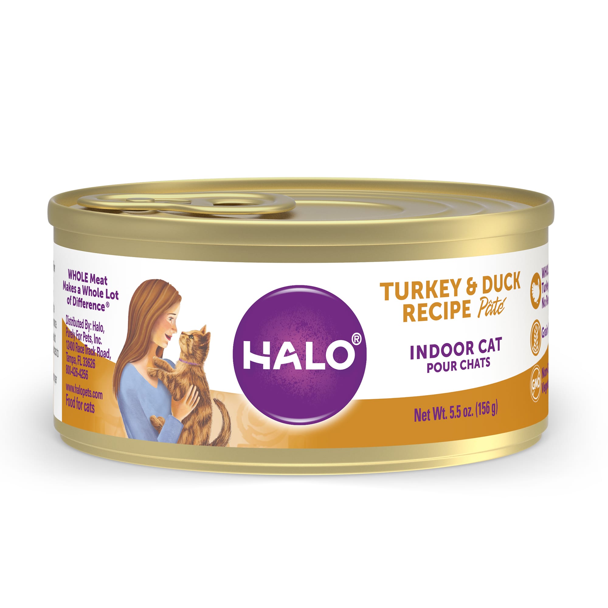 Halo Indoor Grain Free Turkey Duck Recipe Pate Canned Cat Food 5.5 oz. Case of 12