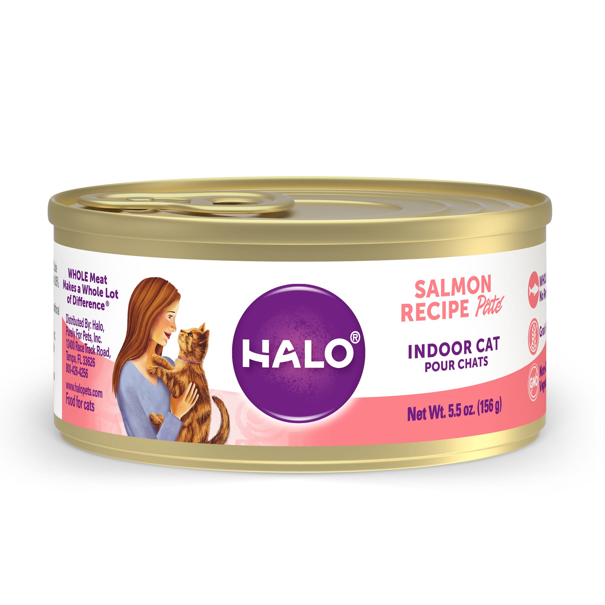 Halo Indoor Grain Free Salmon Recipe Pate Canned Cat Food, 5.5 oz