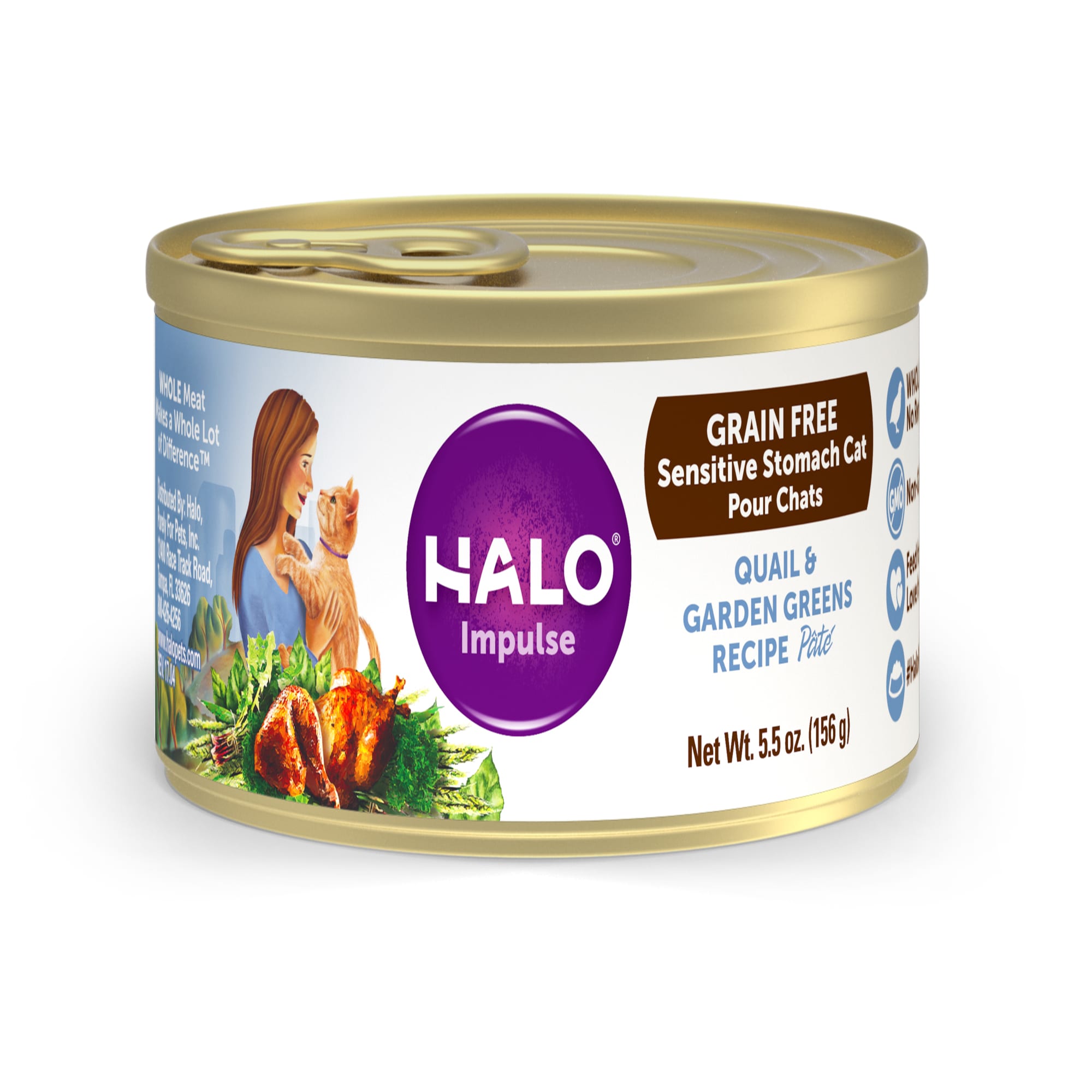 Halo Impulse Grain Free Quail & Garden Greens Canned Cat Food, 5.5 oz