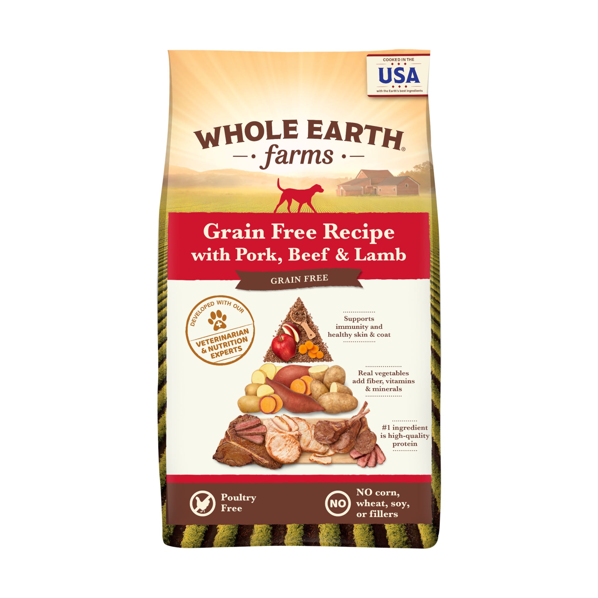 Whole Earth Farms Grain Free Pork Beef Lamb Recipe Dry Dog Food 4lb