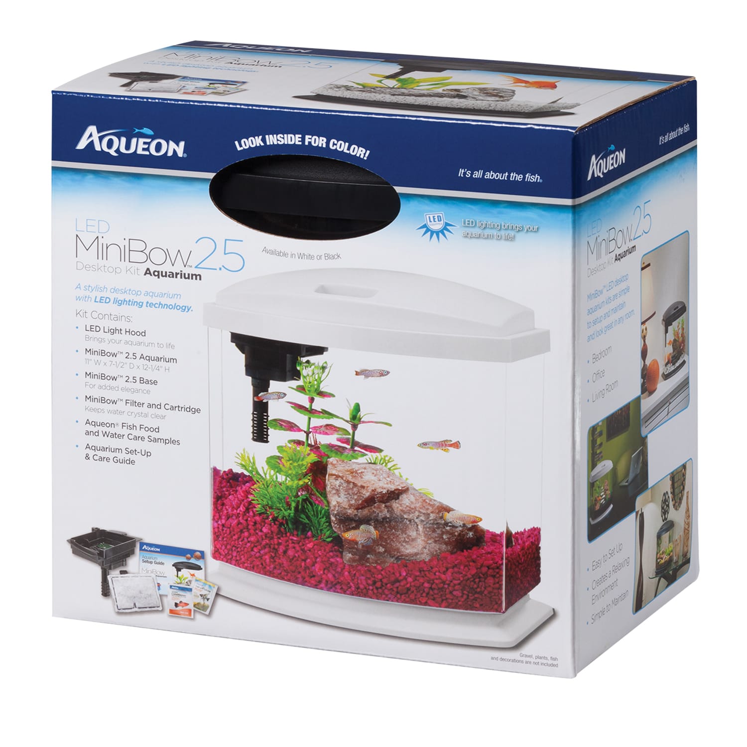 Aqueon 2.5 Gallon MiniBow LED Desktop Fish Aquarium Kit, Black