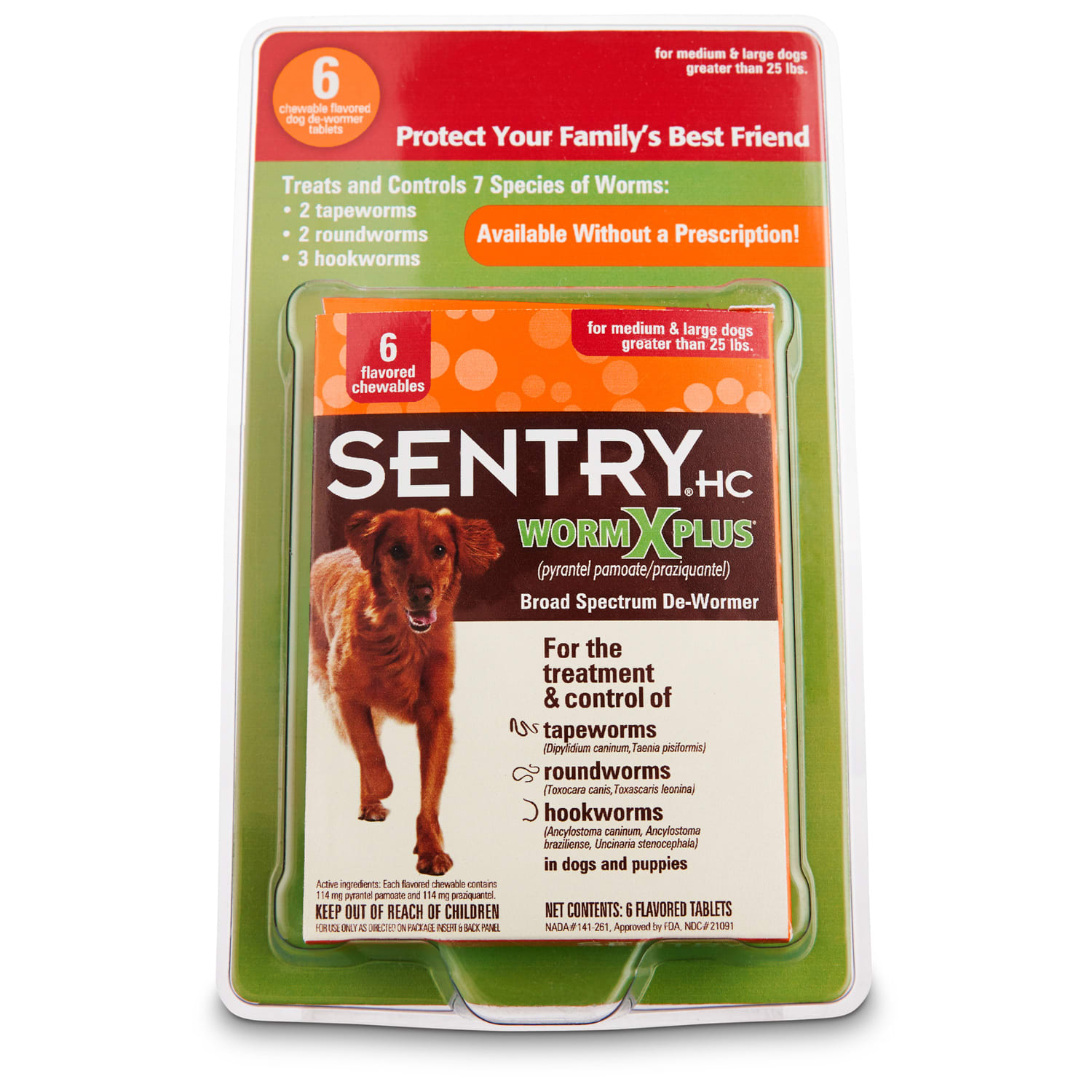 Sentry HC WormX Plus Flavored De-Wormer Chewables for Dogs, 6CT