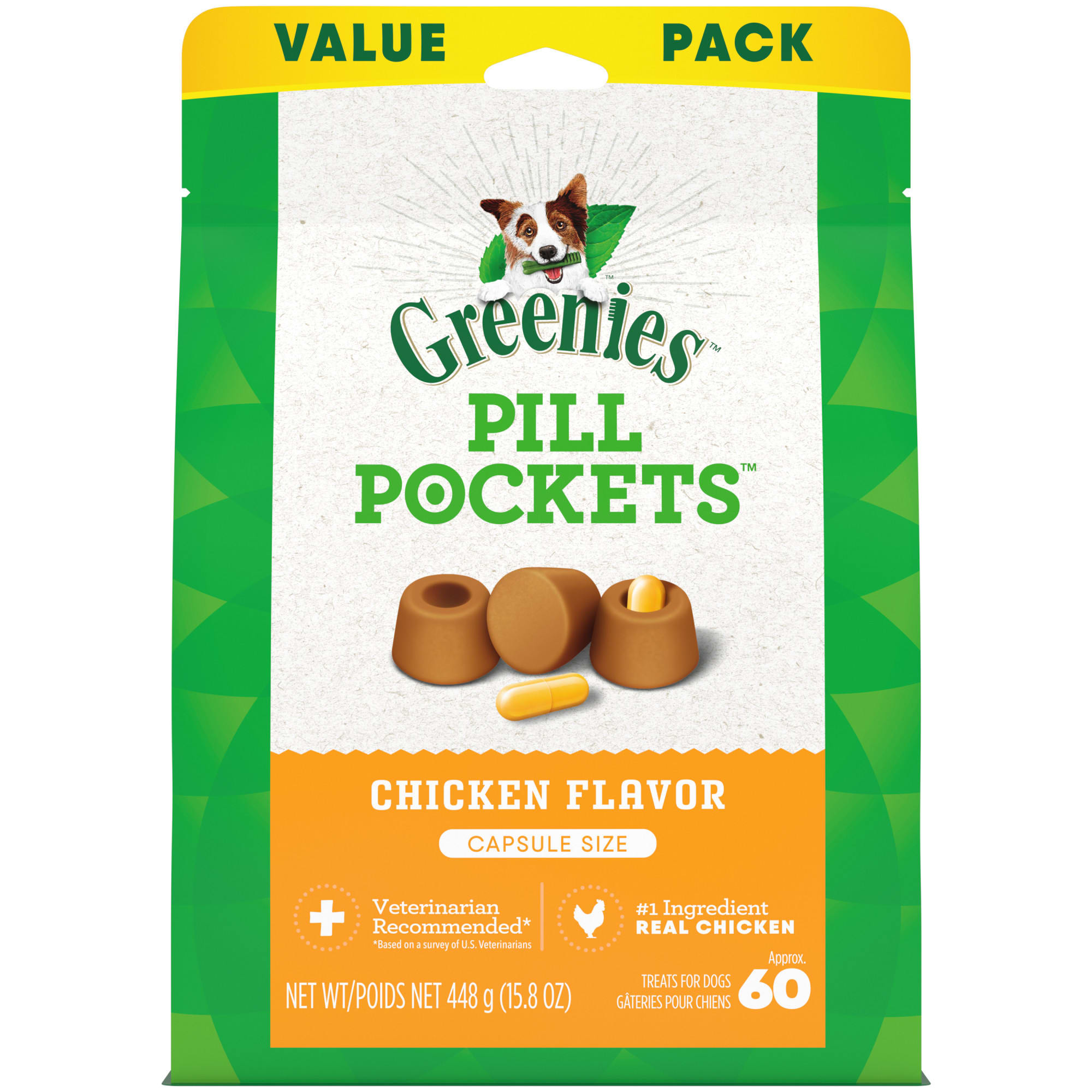 Greenies Pill Pockets Chicken Flavor Capsule Size Natural Soft Dog Treats,  7.9 oz., Count of 30