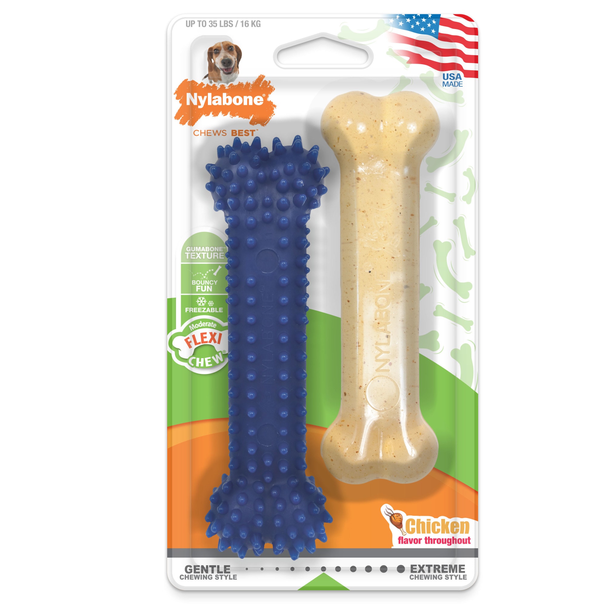 Nylabone Dental Chew and Flexi Bone Combo Pack Dog Chew Toys Chicken Medium Wolf Up to 35 lbs 2 Count Petco