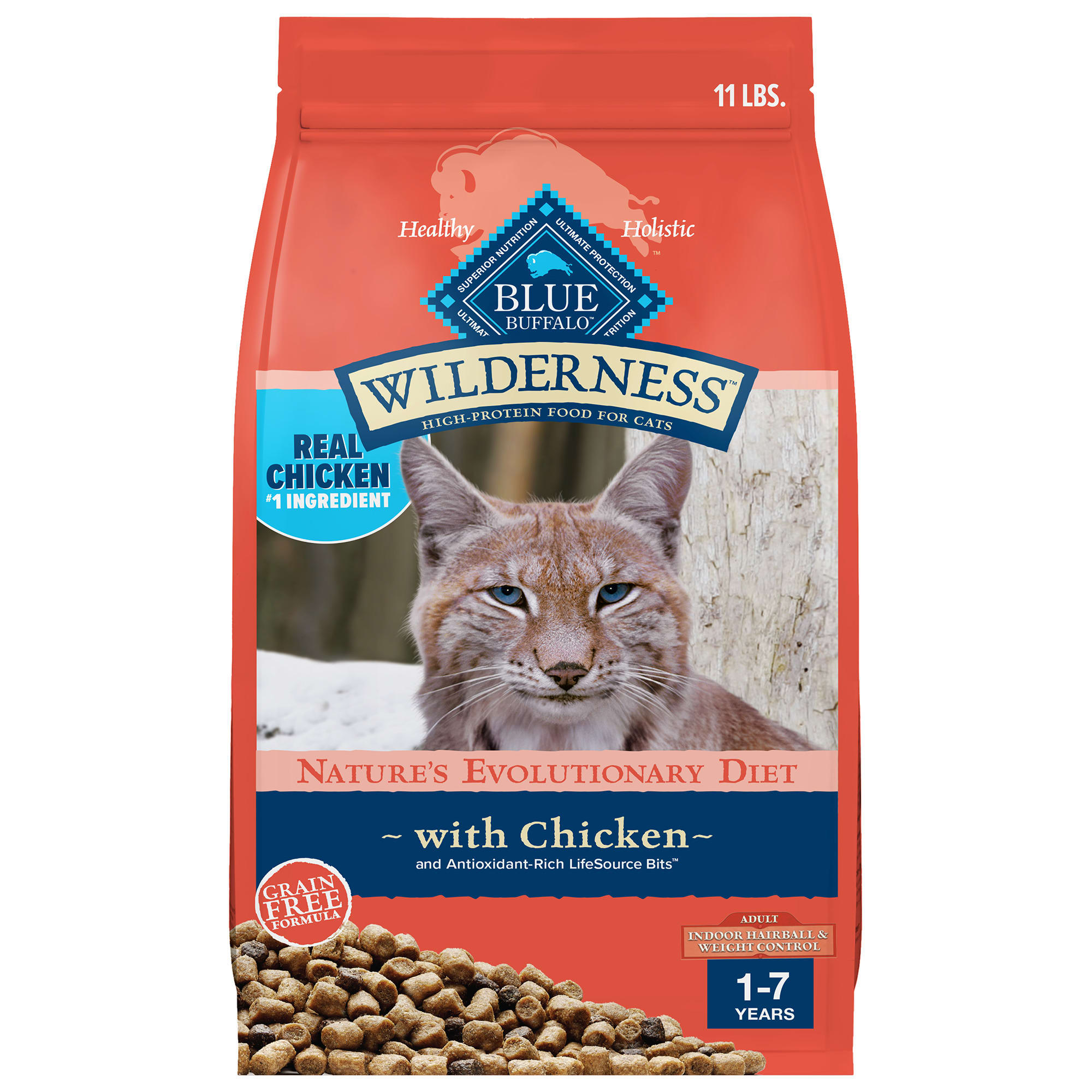 Blue Buffalo Blue Wilderness Natural Adult High Protein Indoor Hairball Weight Control Chicken Dry Cat Food 11 lbs