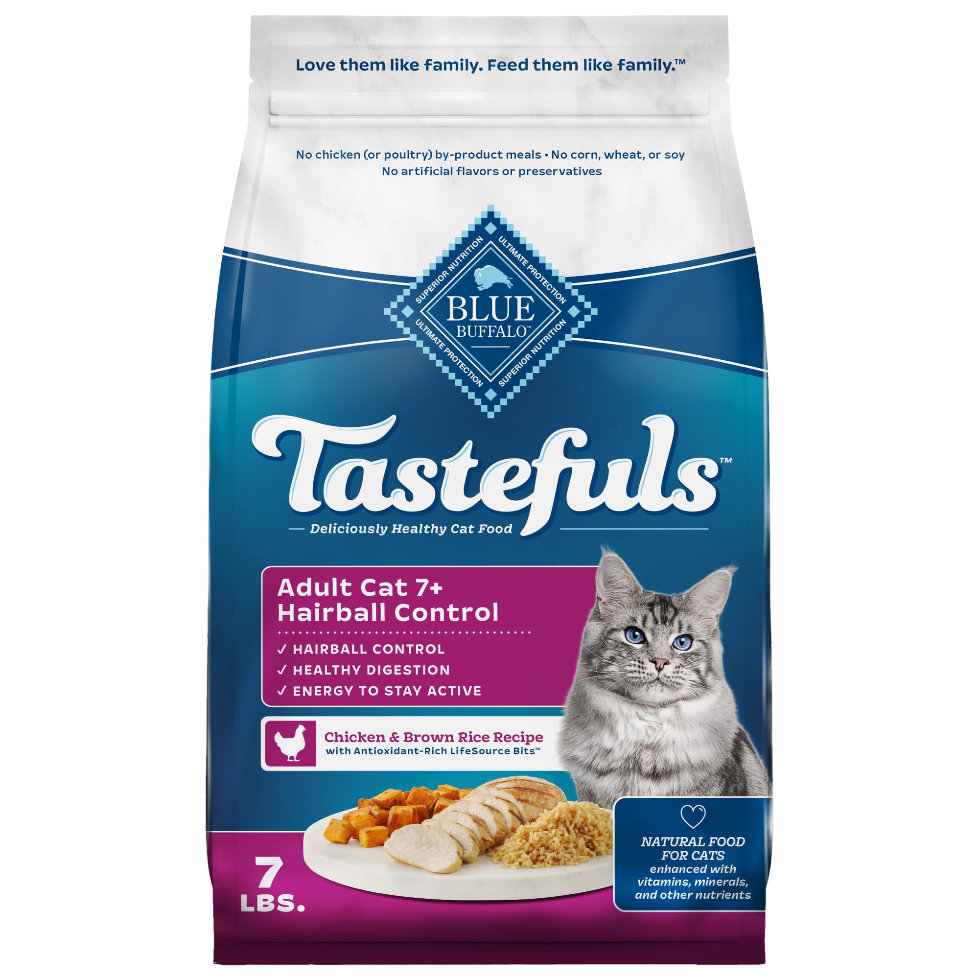 Blue Buffalo Blue Tastefuls Hairball Control Natural Adult 7 Chicken Dry Cat Food 7 lbs