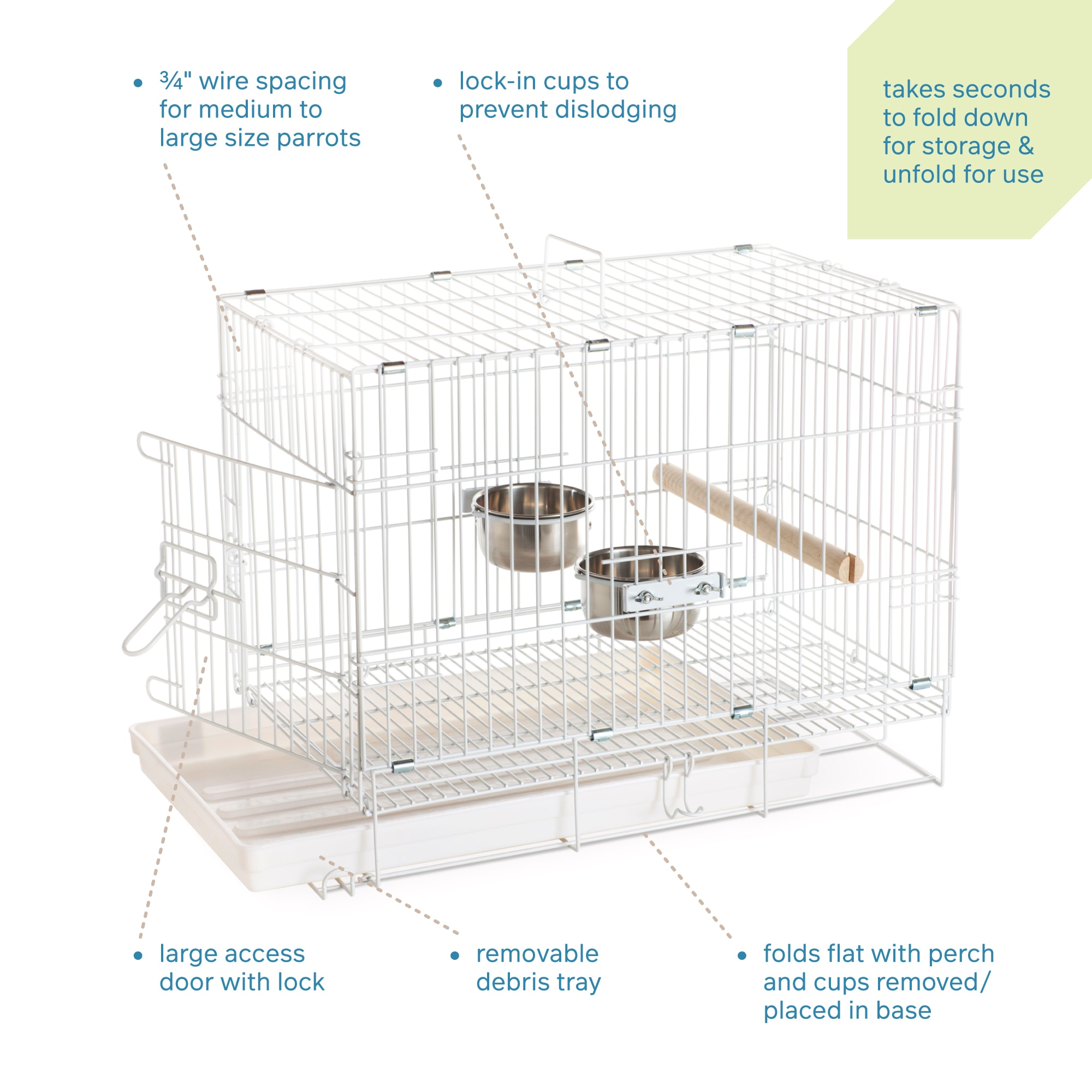 White 18-inch Medium Parakeet Wire Bird Cage for 1 or 2 Birds perfect Bird  Travel Cage and Hanging Bird House 