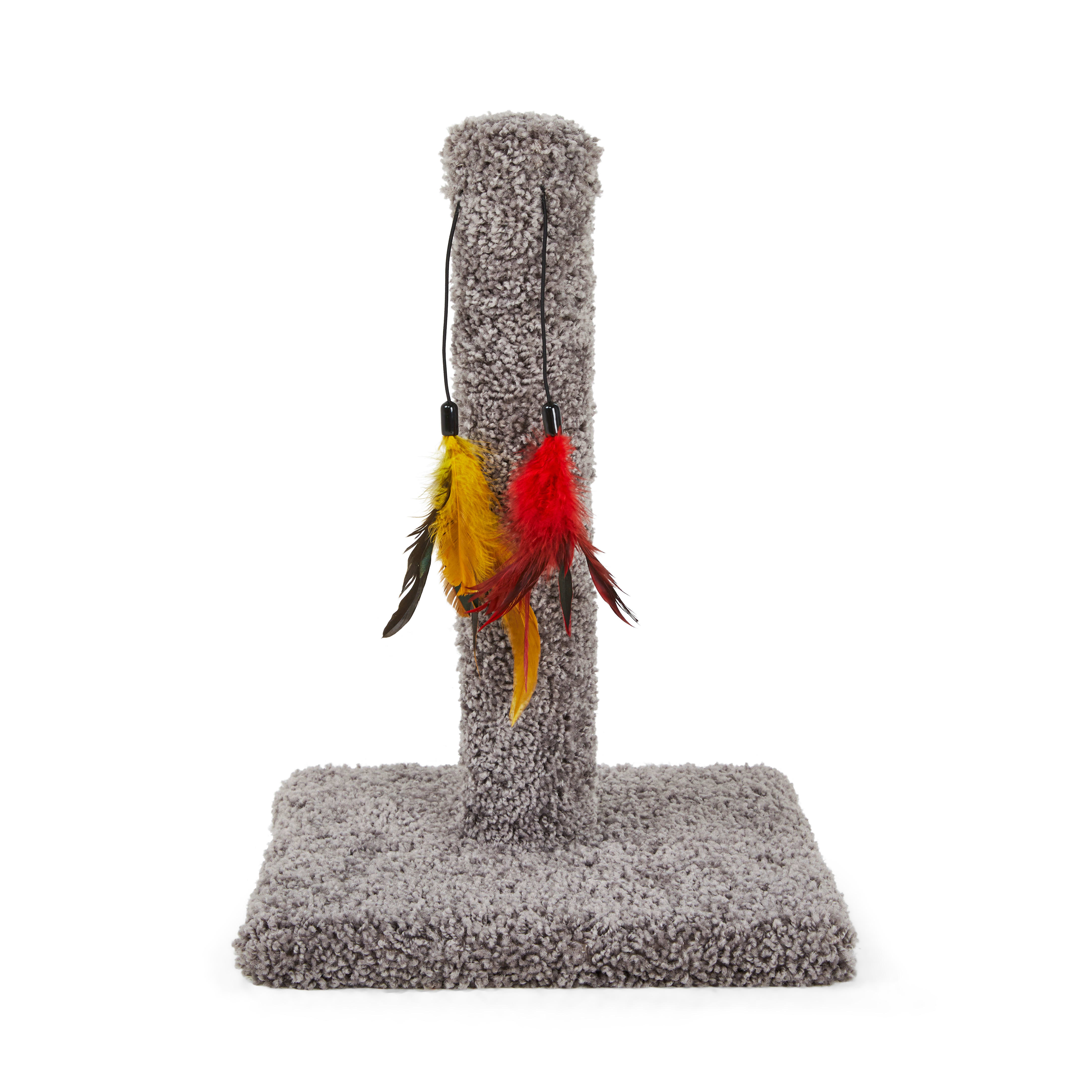 you & me cat scratch post with feather toys