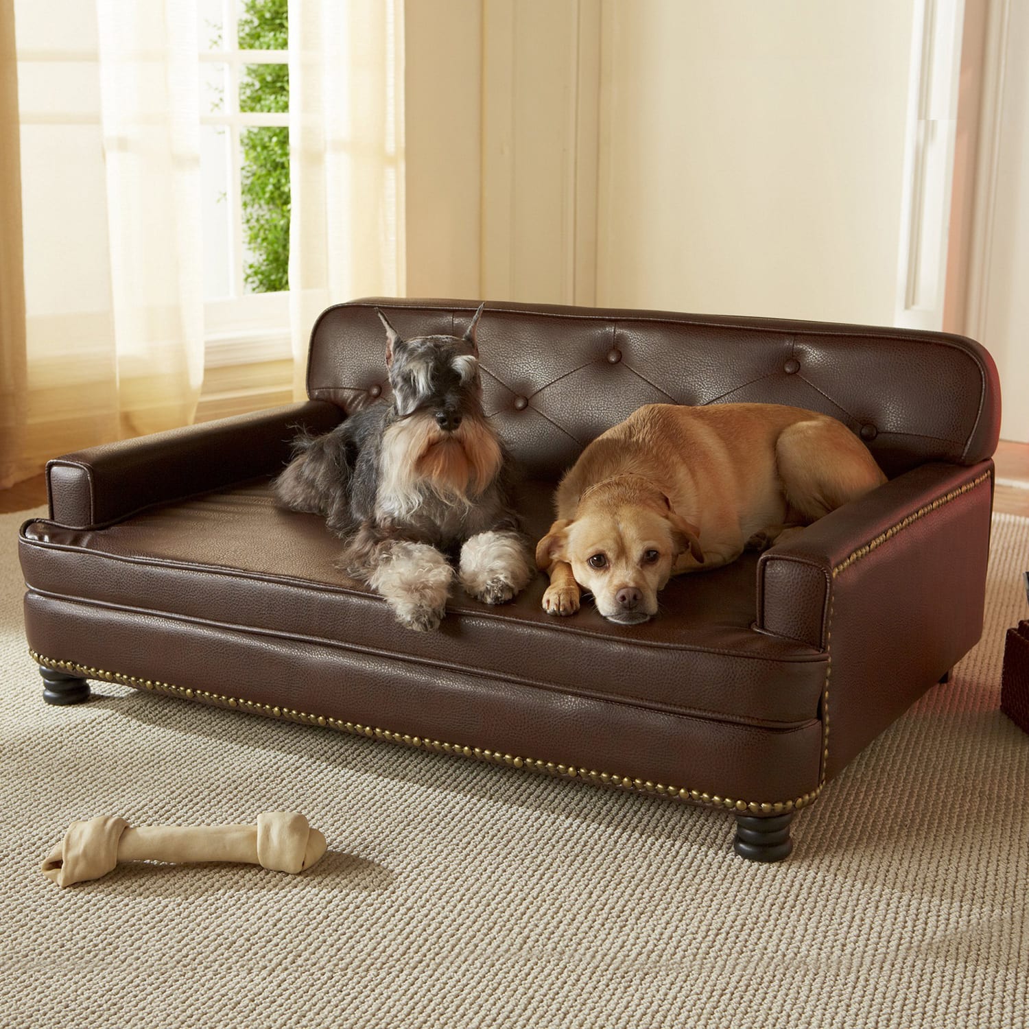 Enchanted Home Faux Leather Sofa Dog Bed Brass Accents   2364140 Left 1