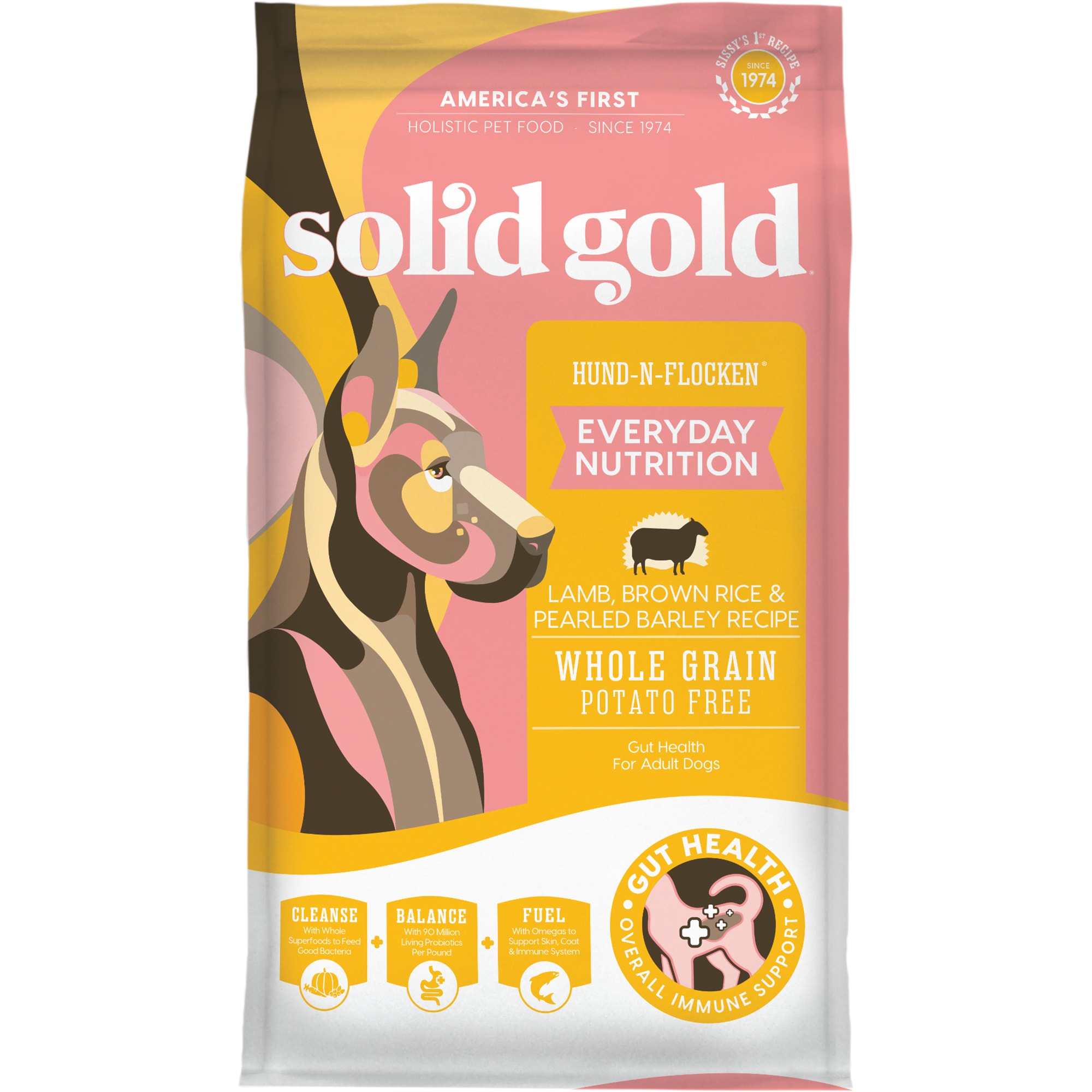 Solid Gold Hund N Flocken Lamb Brown Rice Pearled Barley Holistic Potato Free Dry Adult Dog Food With Superfoods 15 lbs