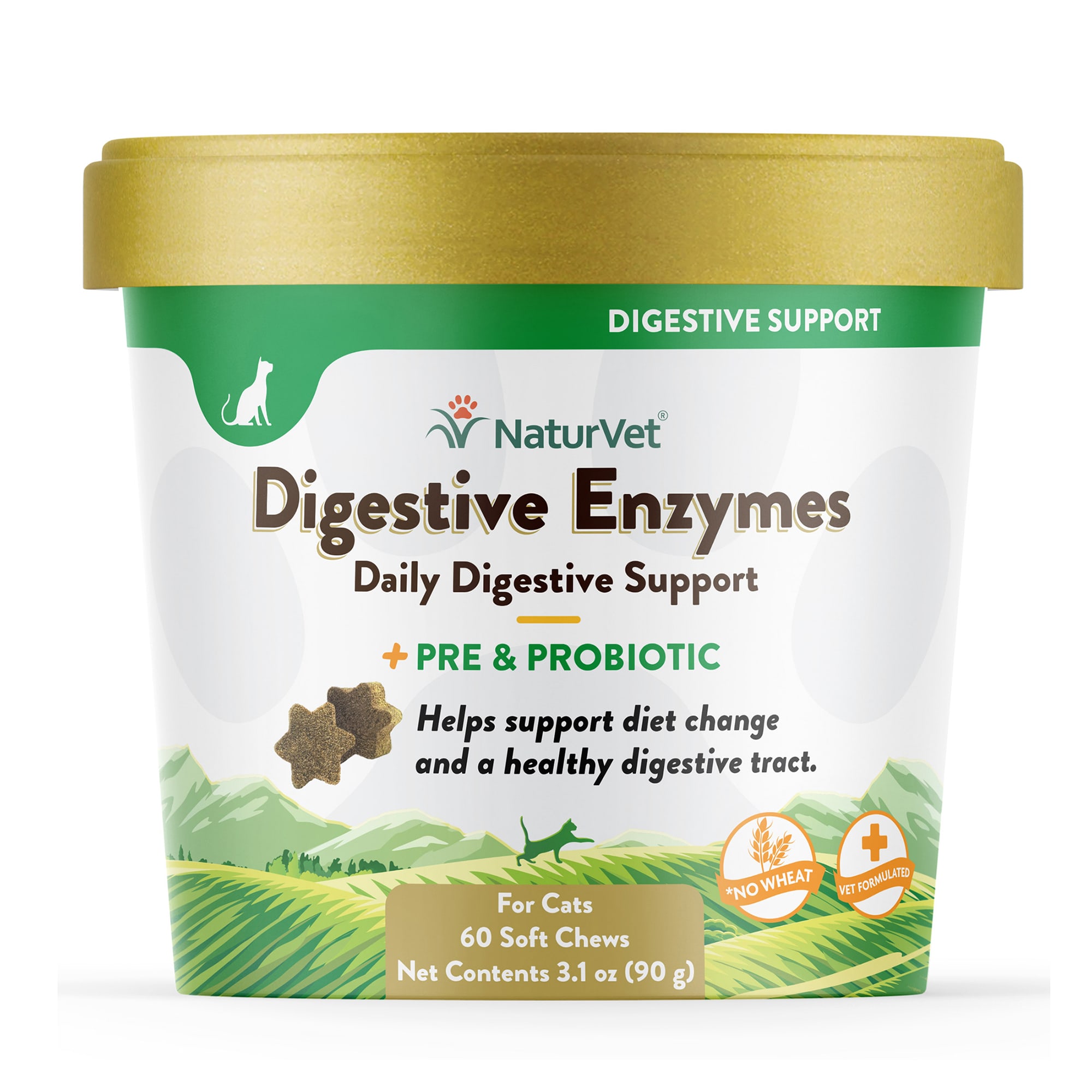 NaturVet Digestive Enzymes Cat Supplement Pack of 60 Soft Chews