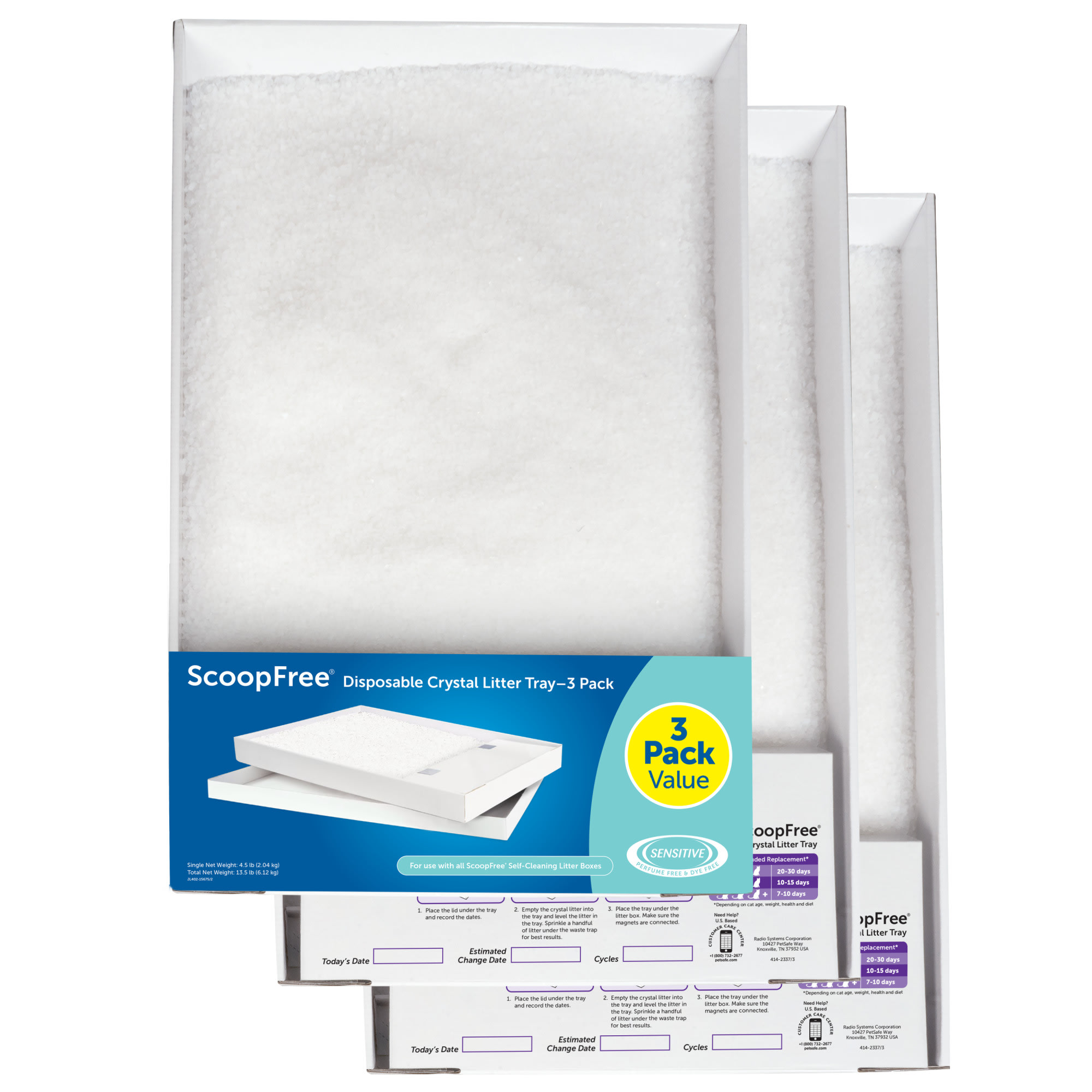 PetSafe ScoopFree Crystal Disposable Cat Litter Trays  Fragrance-Free  Silica Crystals  3-Pack