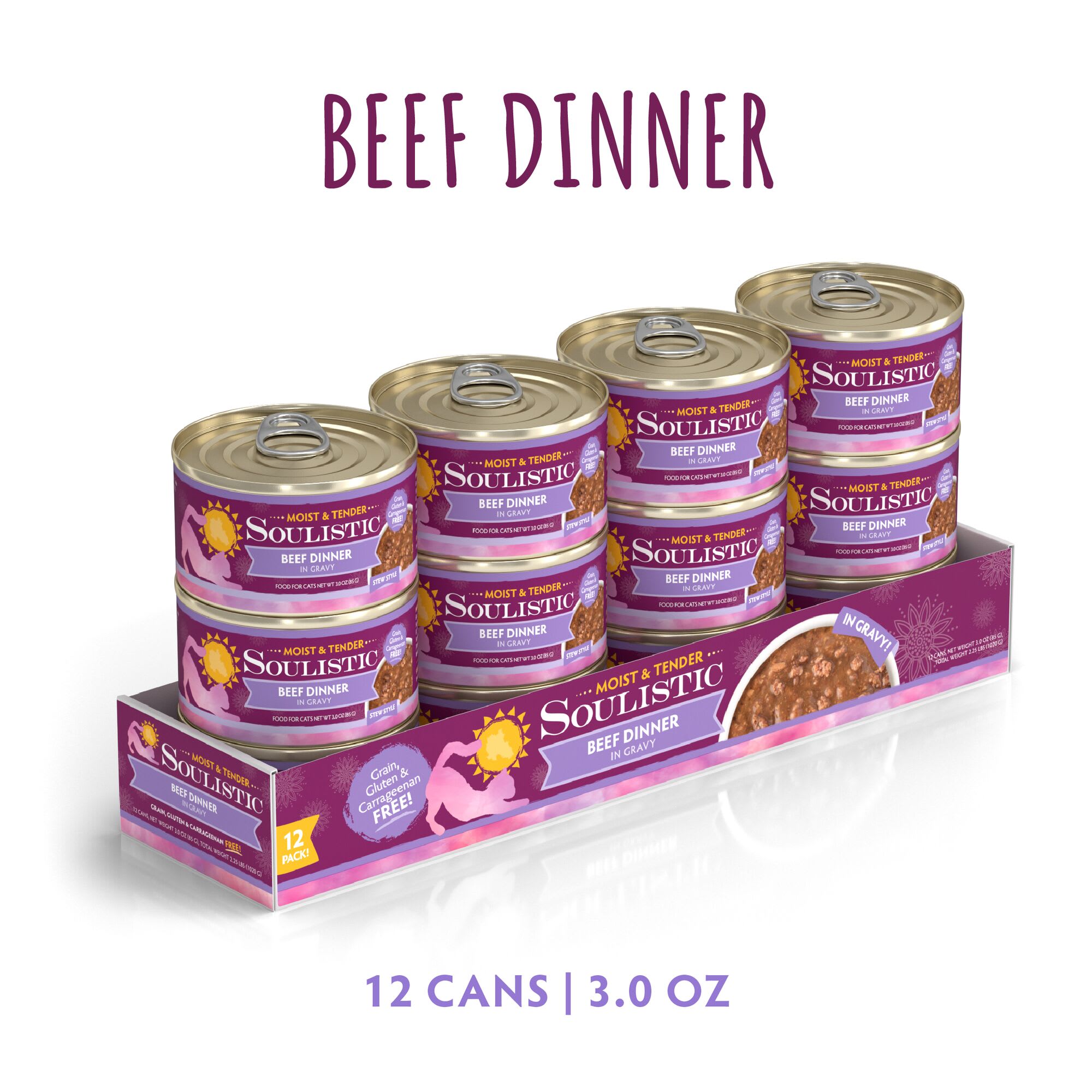 Soulistic Moist Tender Beef Dinner in Gravy Wet Cat Food 3 oz