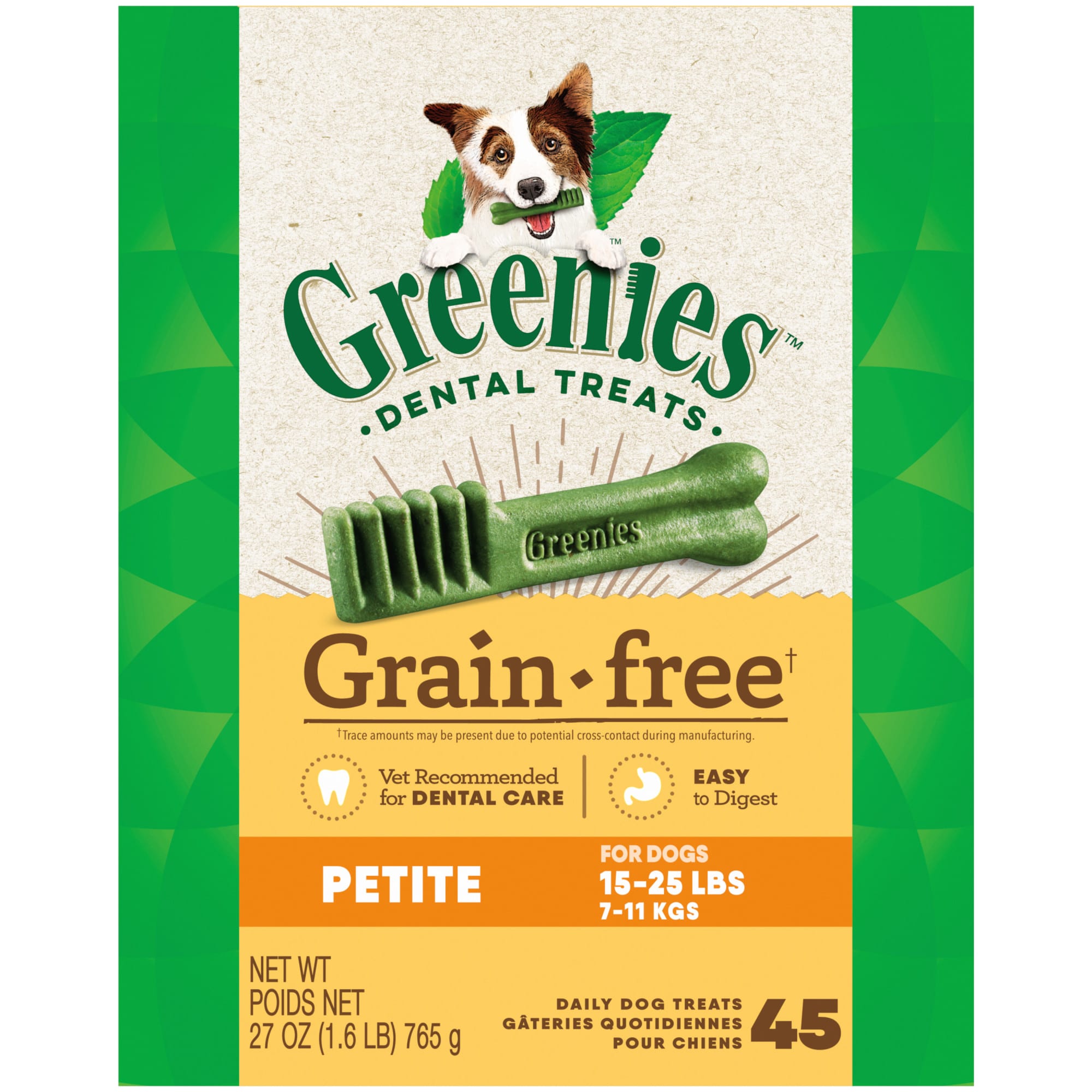 GREENIES Grain Free Petite Natural Dog Dental Care Chews Oral Health Dog Treats, 27 oz. Pack (45 Treats)