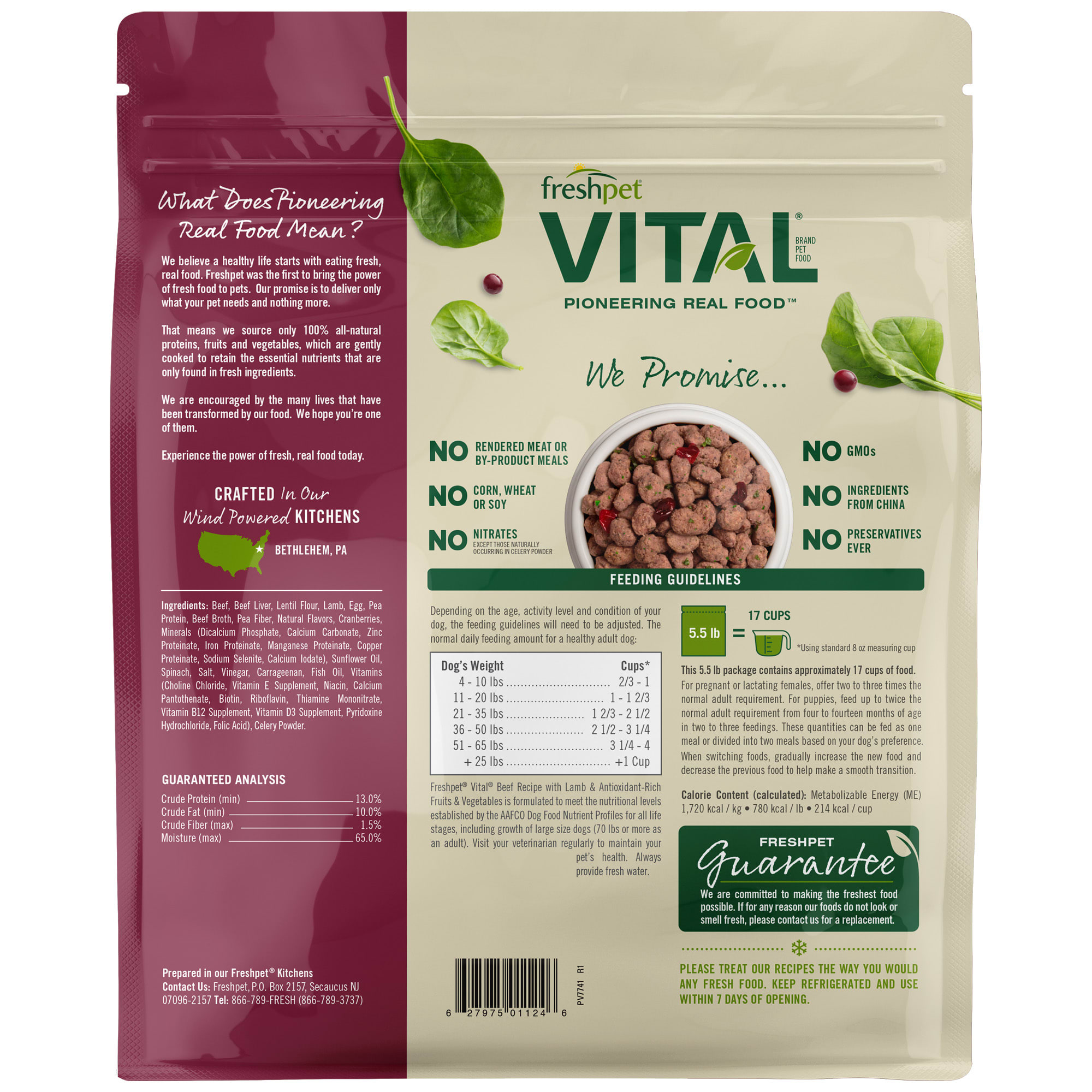 Freshpet Vital Complete Meals Grain Free Beef Lamb Fresh Dog Food 5.5 lbs