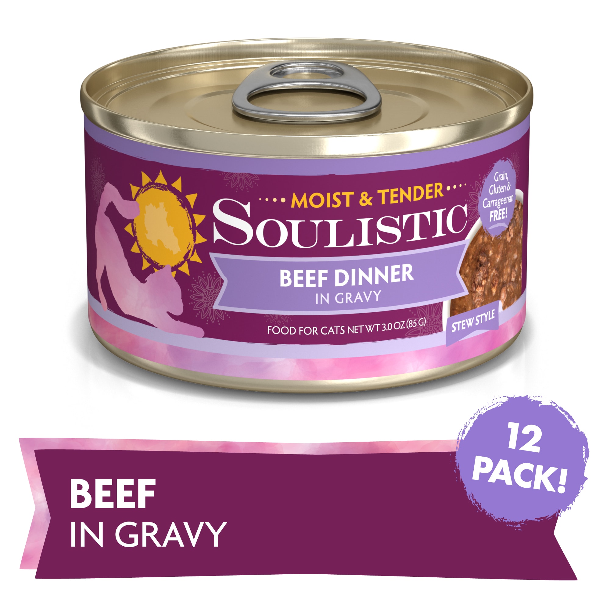 Soulistic Moist Tender Beef Dinner in Gravy Wet Cat Food 3 oz