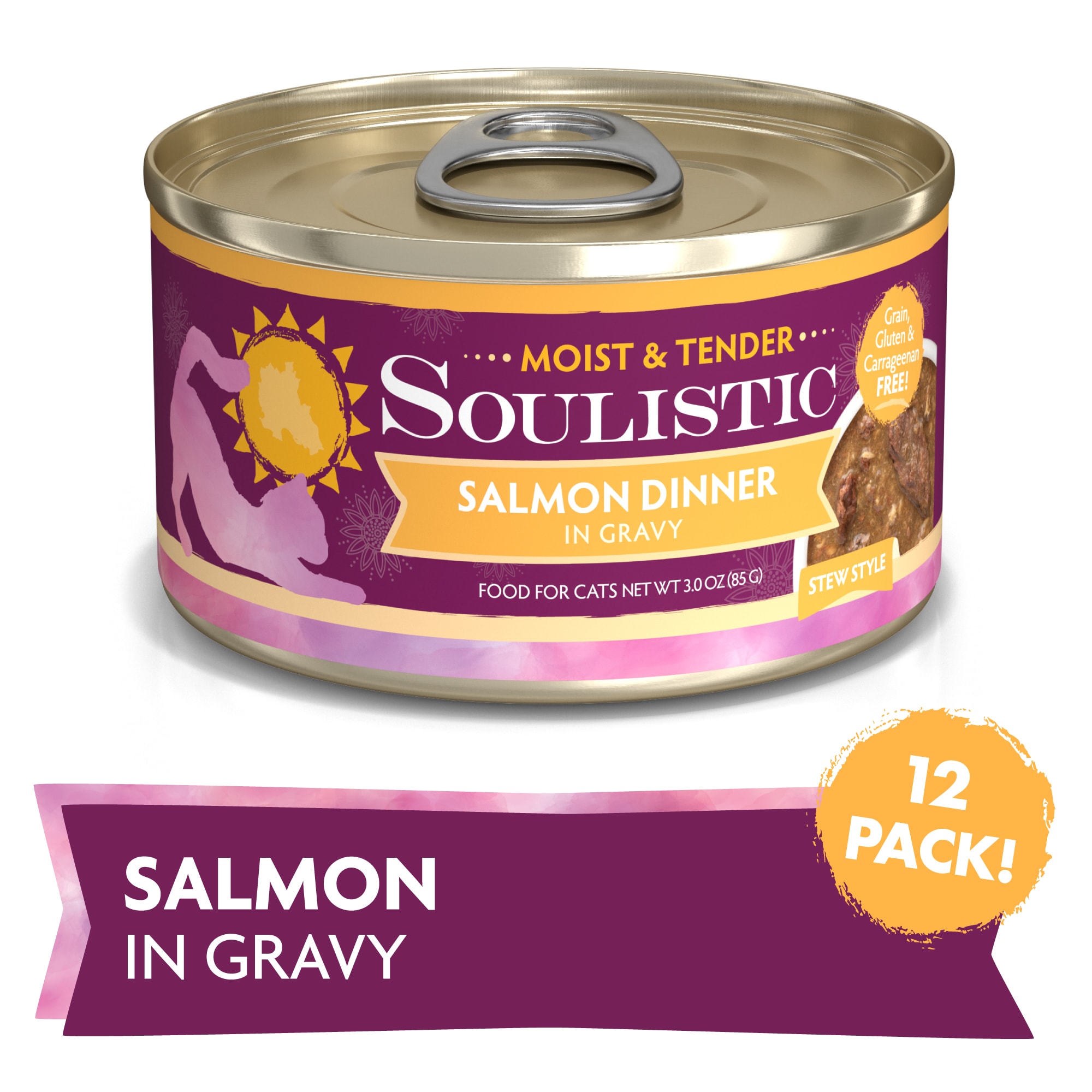 Soulistic Moist Tender Salmon Dinner in Gravy Wet Cat Food 3 oz. Case of 12