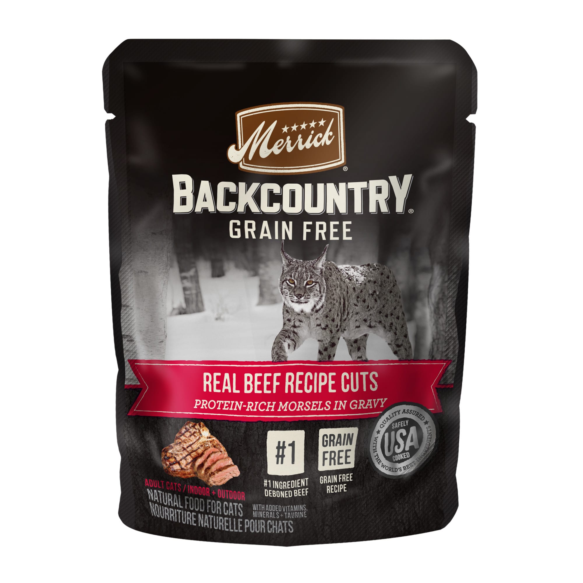 Merrick Backcountry Grain Free Real Beef Recipe Cuts Wet Cat Food, 3 oz