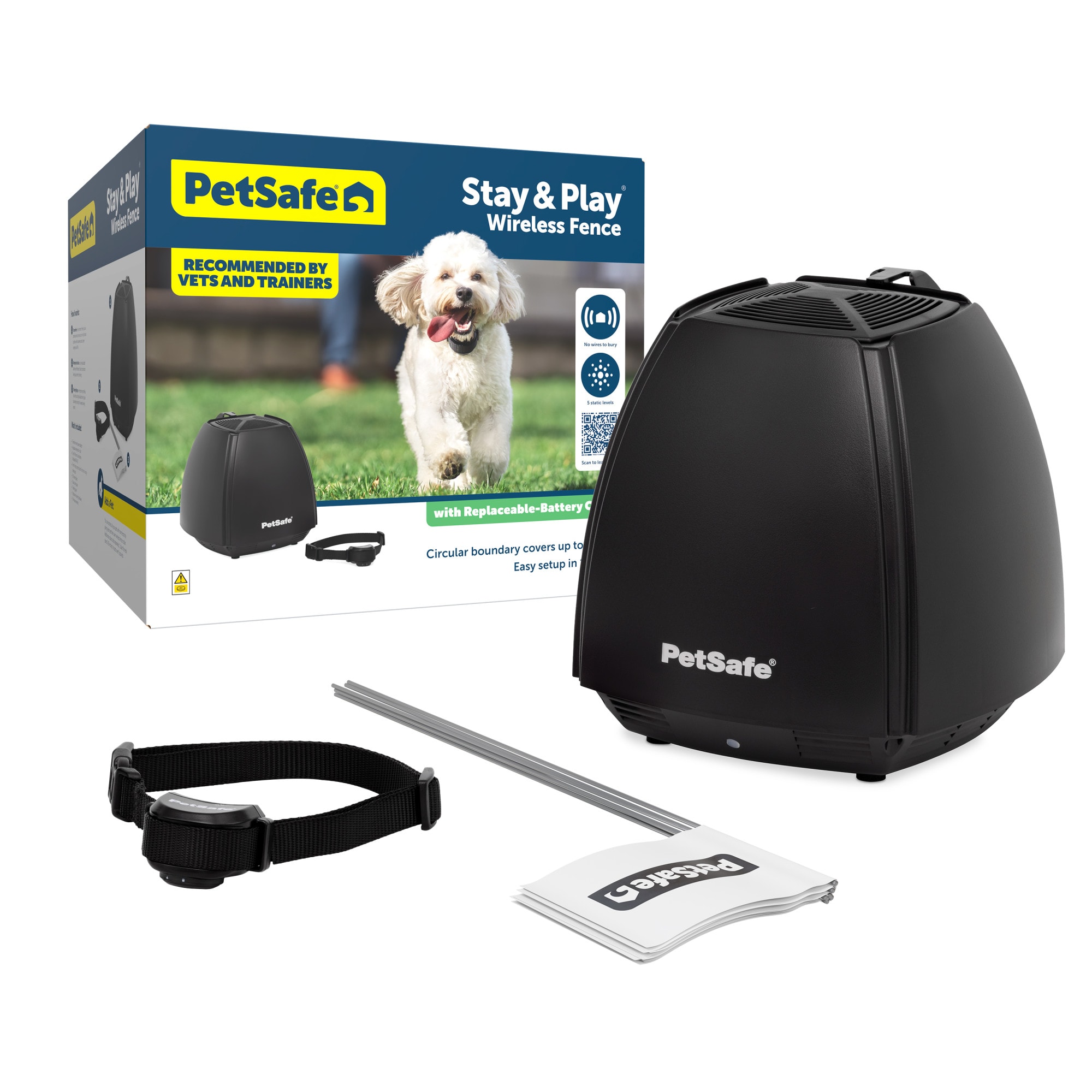 PetSafe Stay & Play Wireless Fence with Replaceable Battery Collar for Dogs