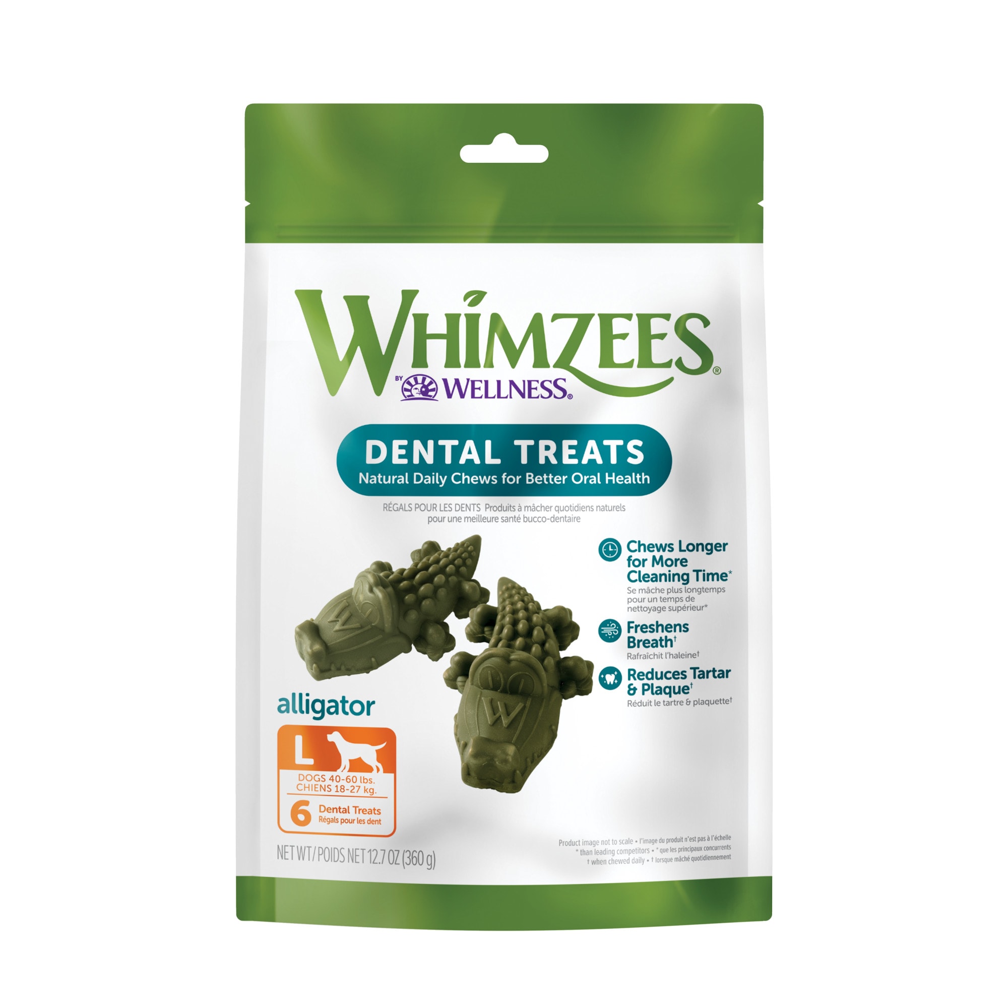 Whimzees Large Alligator Dog Treats, 6 