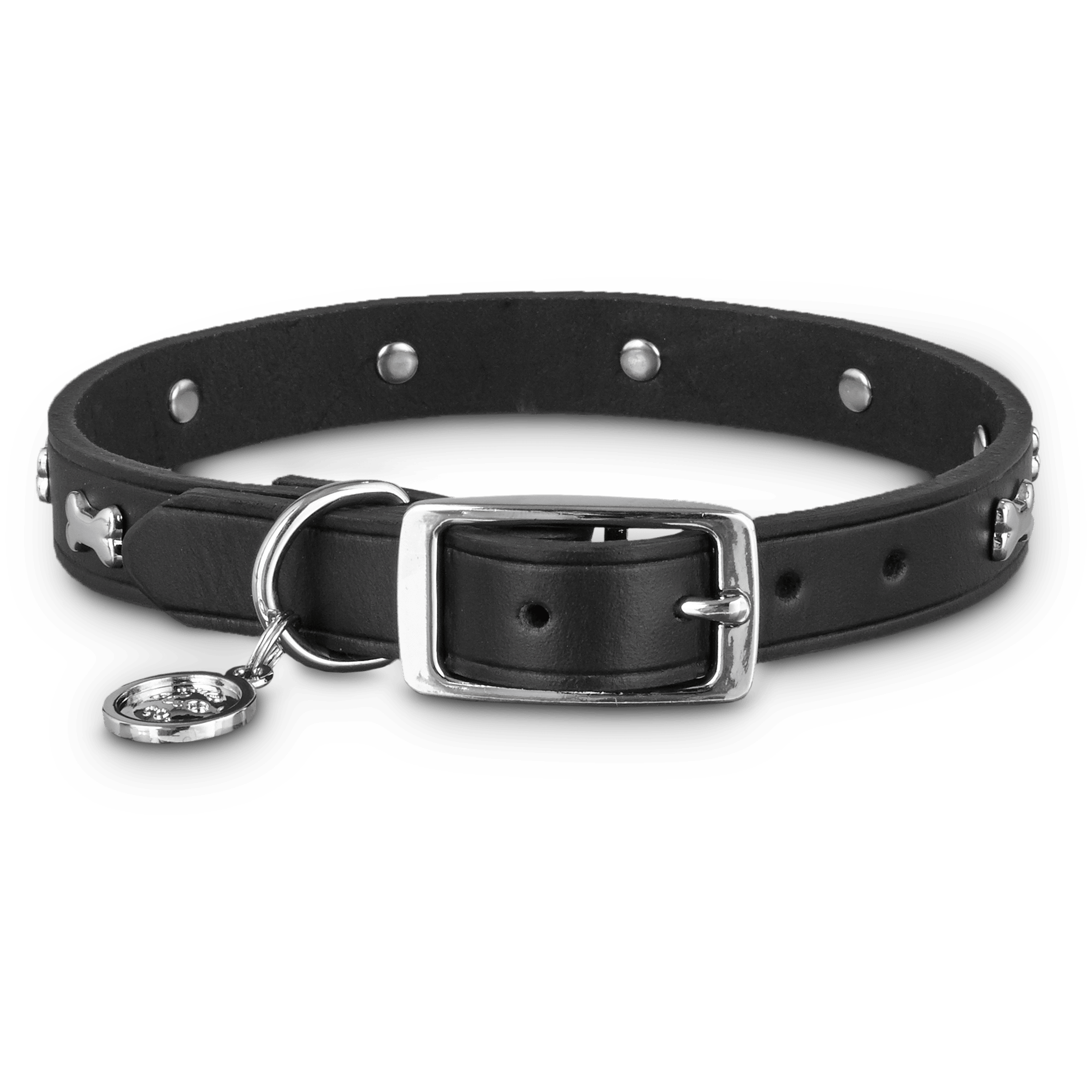 Bond Co Black Leather Bone Stud Dog Collar For Neck Sizes 15 18 Medium Petco