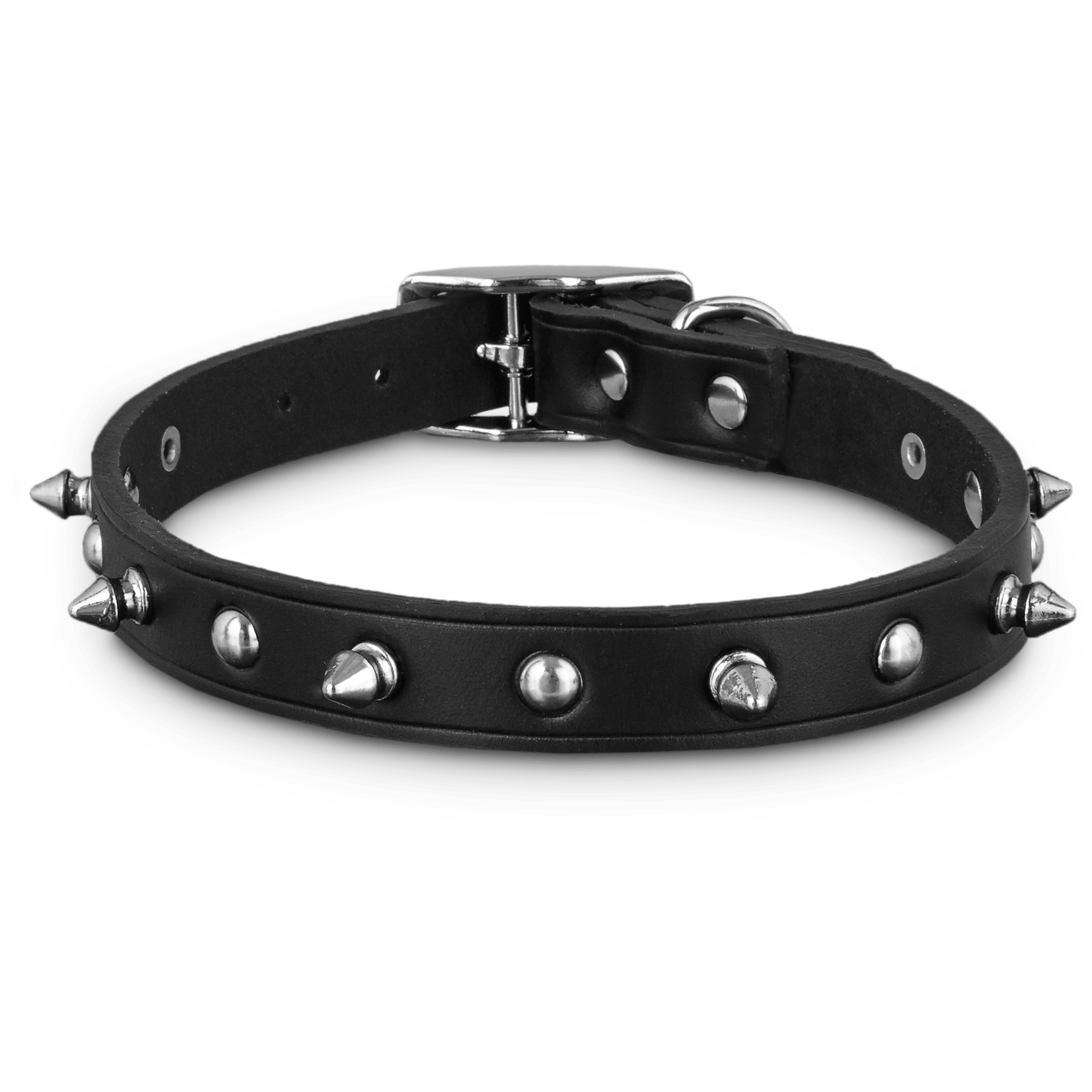 Black Leather Spike Dog Collar, Large 
