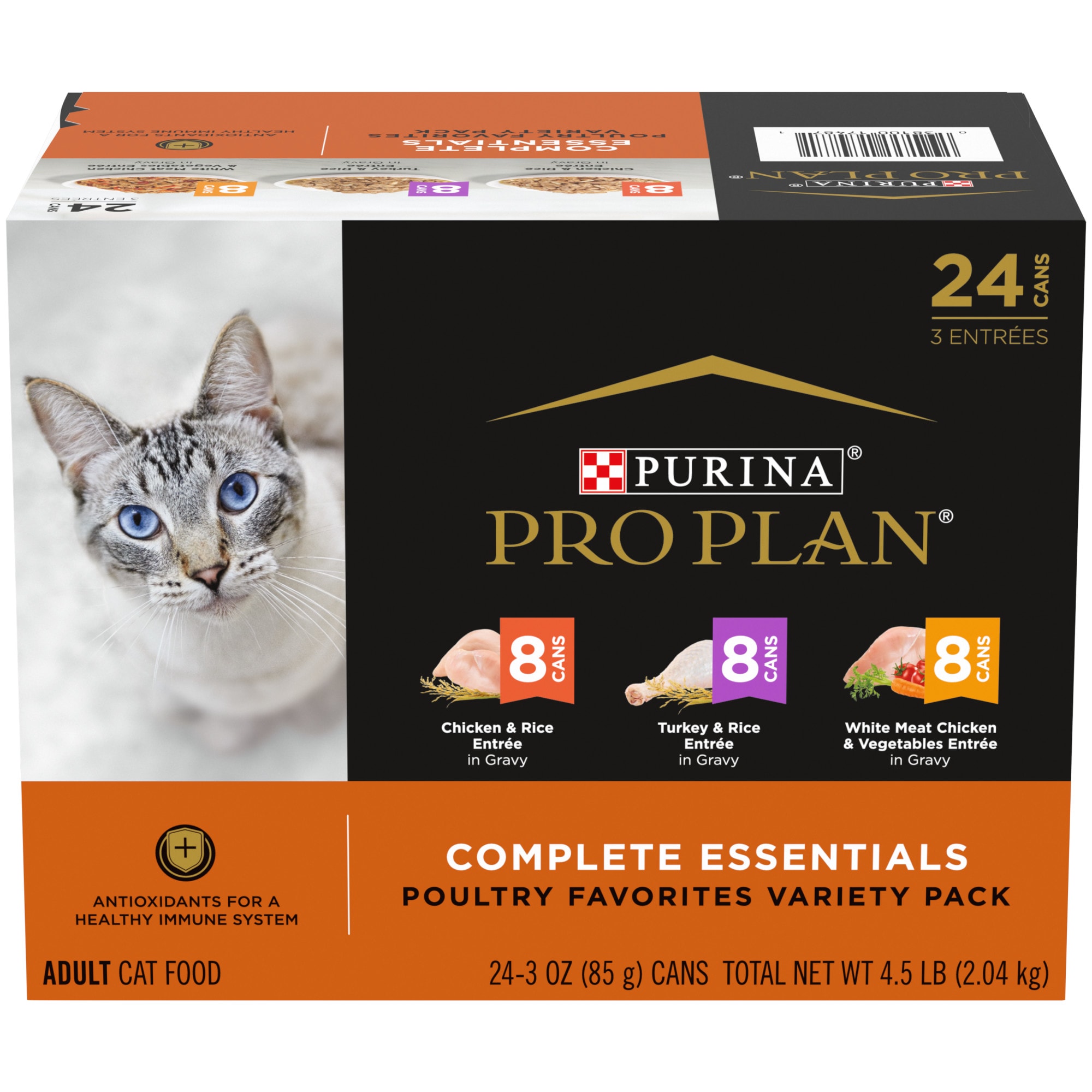 Purina Pro Plan High Protein COMPLETE ESSENTIALS Chicken Turkey Favorites Gravy Wet Cat Food Variety Pack 3 oz. 24 Pack