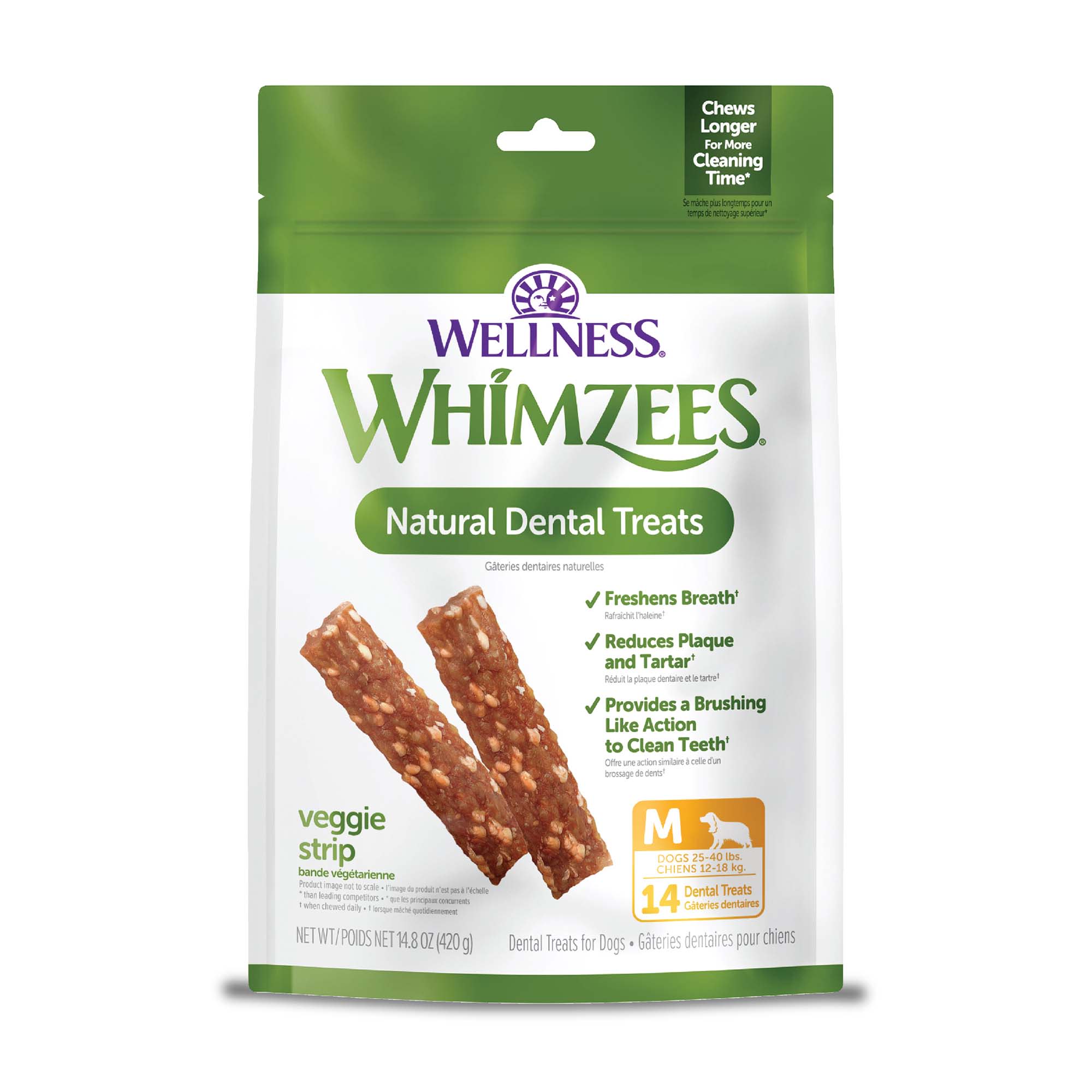 Whimzees by Wellness Veggie Strip Natural Grain Free Medium Dental Chews for Dogs 14.8 oz. Count of 14 Petco