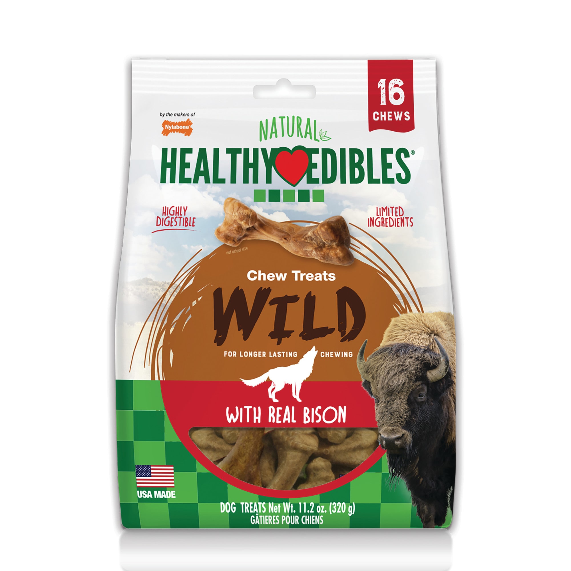 Nylabone Healthy Edibles Wild Bison Value Bag Dog Treats, 16 count | Petco 