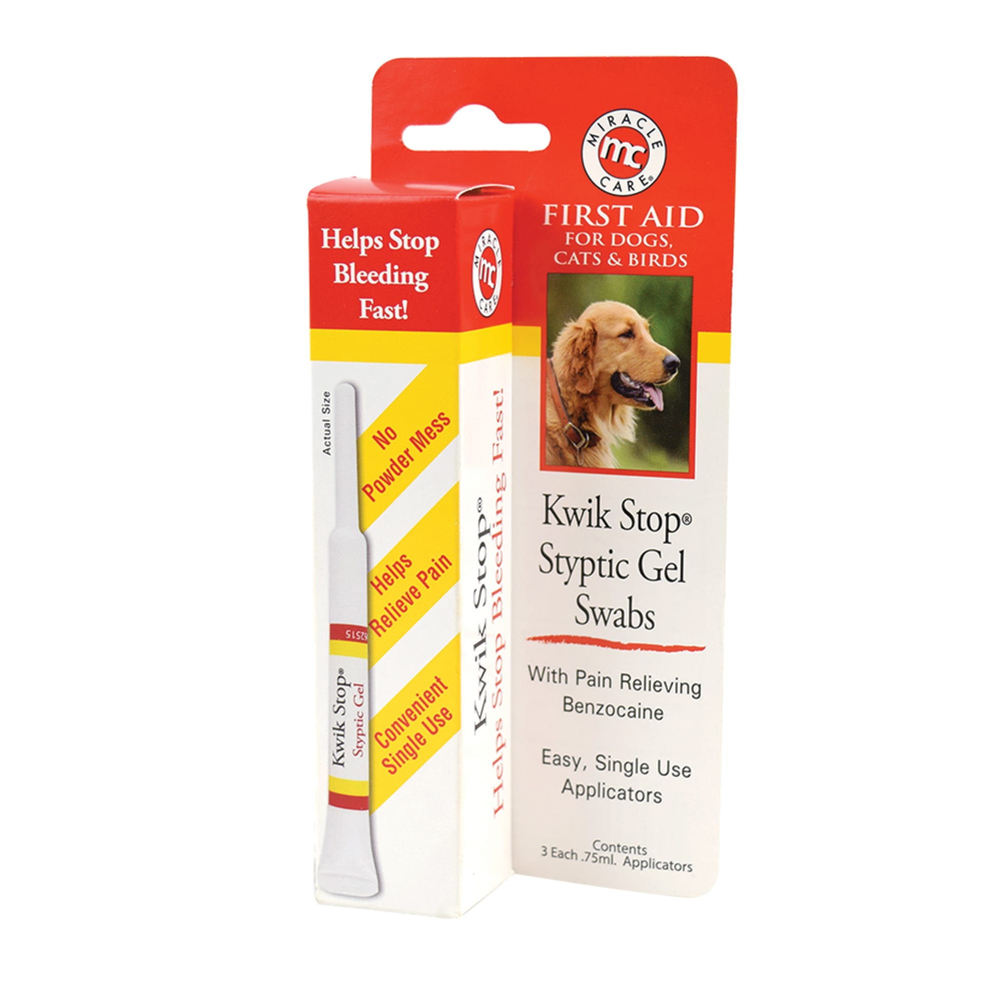 Miracle Care Kwik Stop Styptic Gel Swabs for Dogs, Count of 3