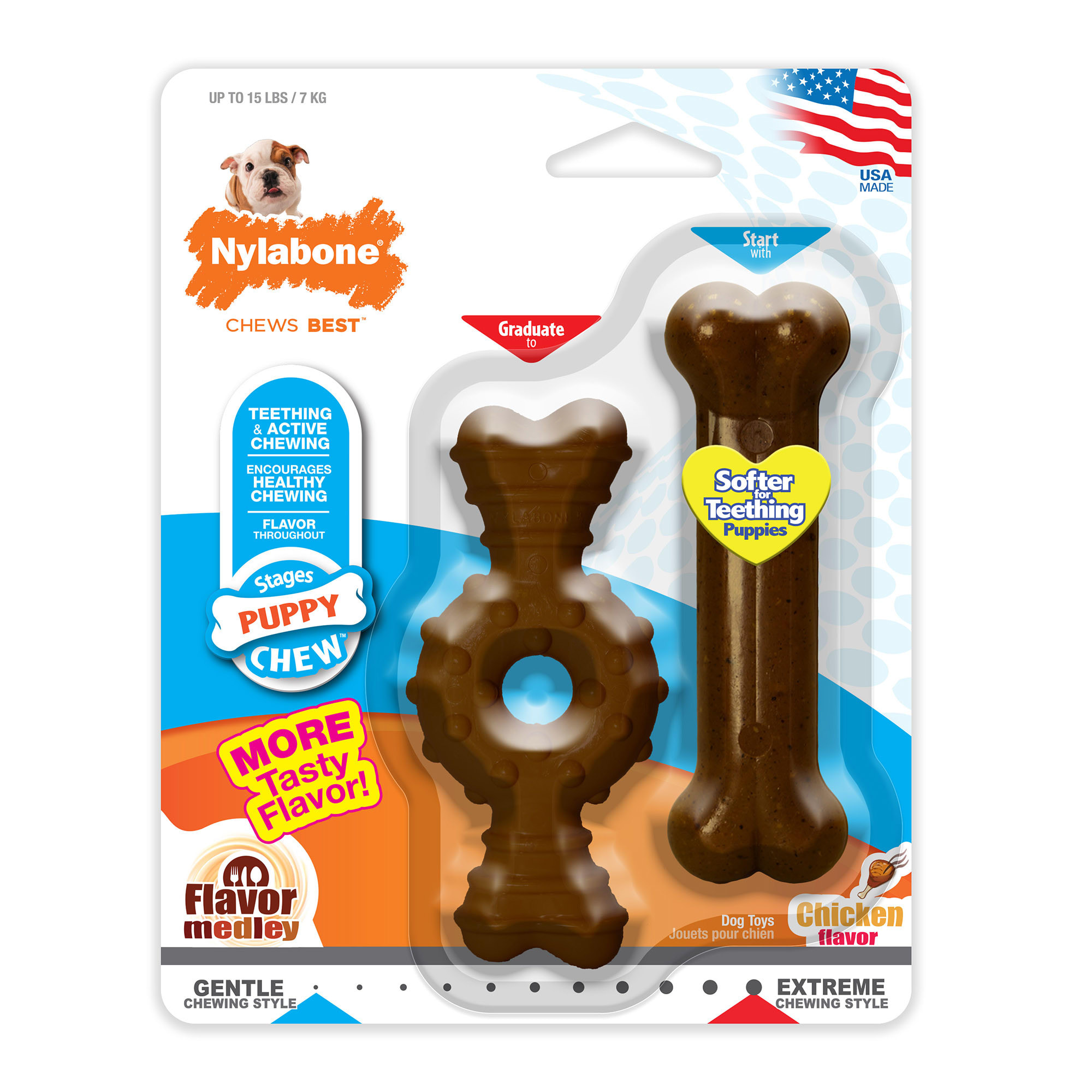 Nylabone Puppy Chew & Dura Chew Peanut Butter Bone Twin Pack Dog Toy, Small