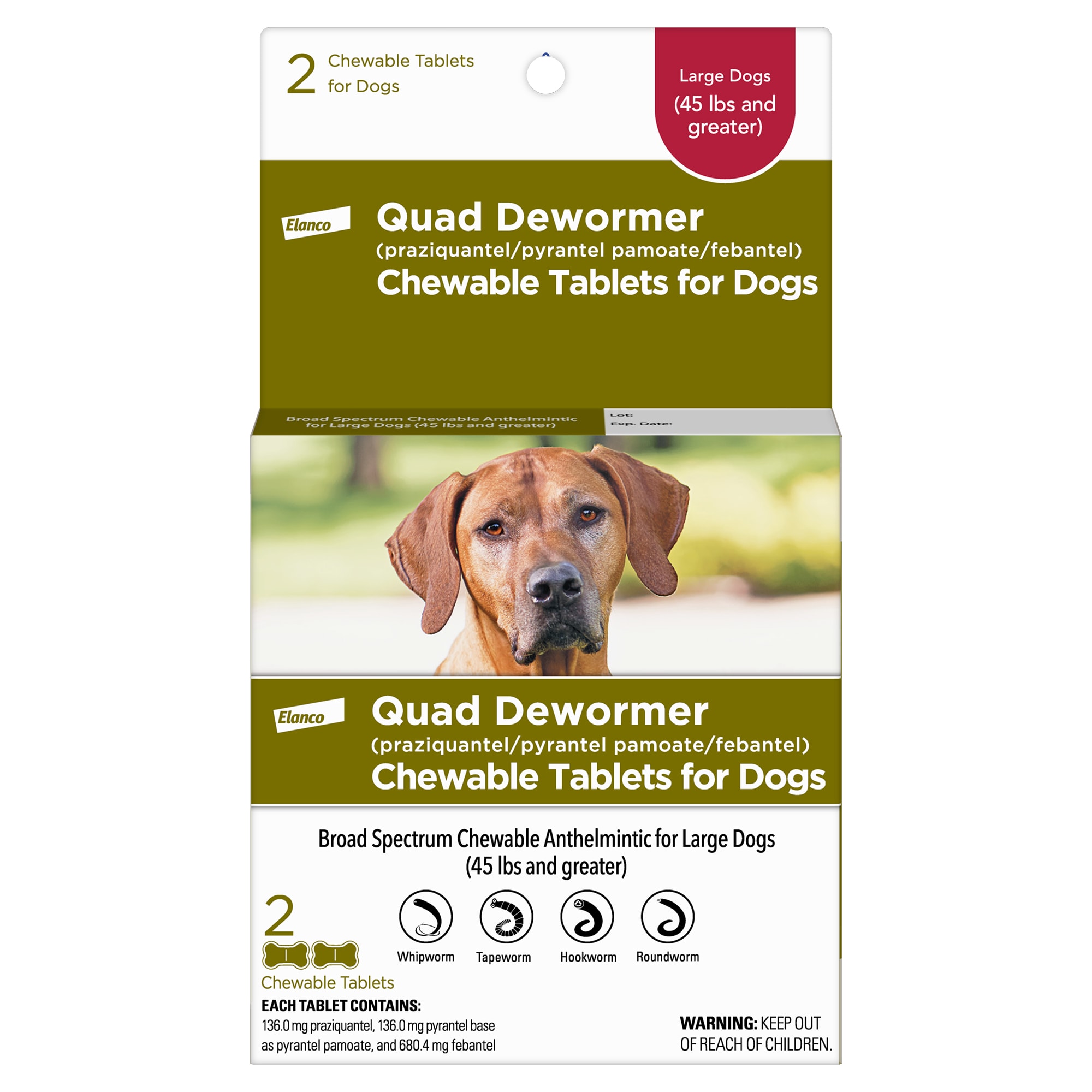 Elanco Quad Dewormer for Large Dogs Over 45 lbs 2 Pack