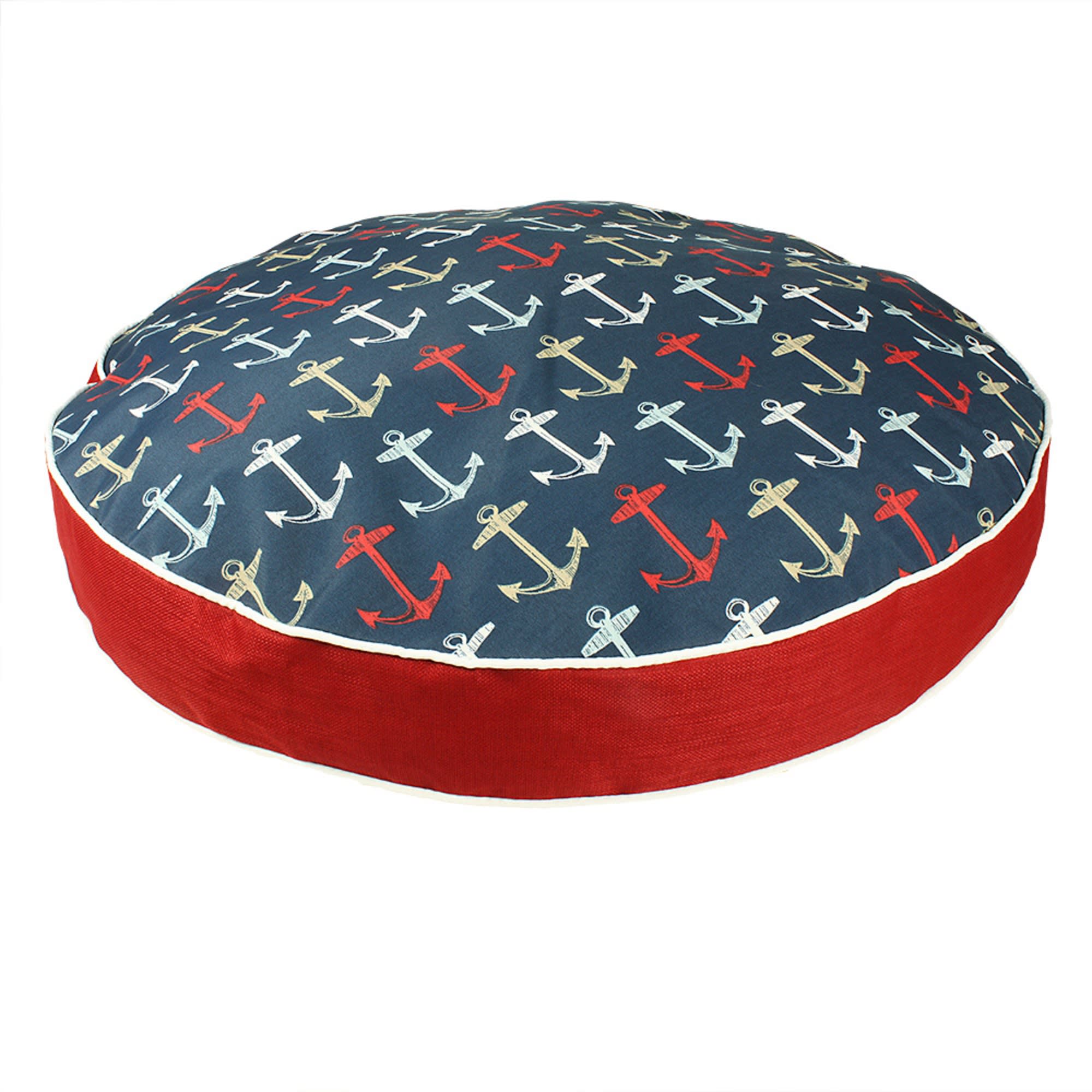 Snoozer Indoor Outdoor Round Dog Bed in Anchor Pattern, 23" L x 23" W