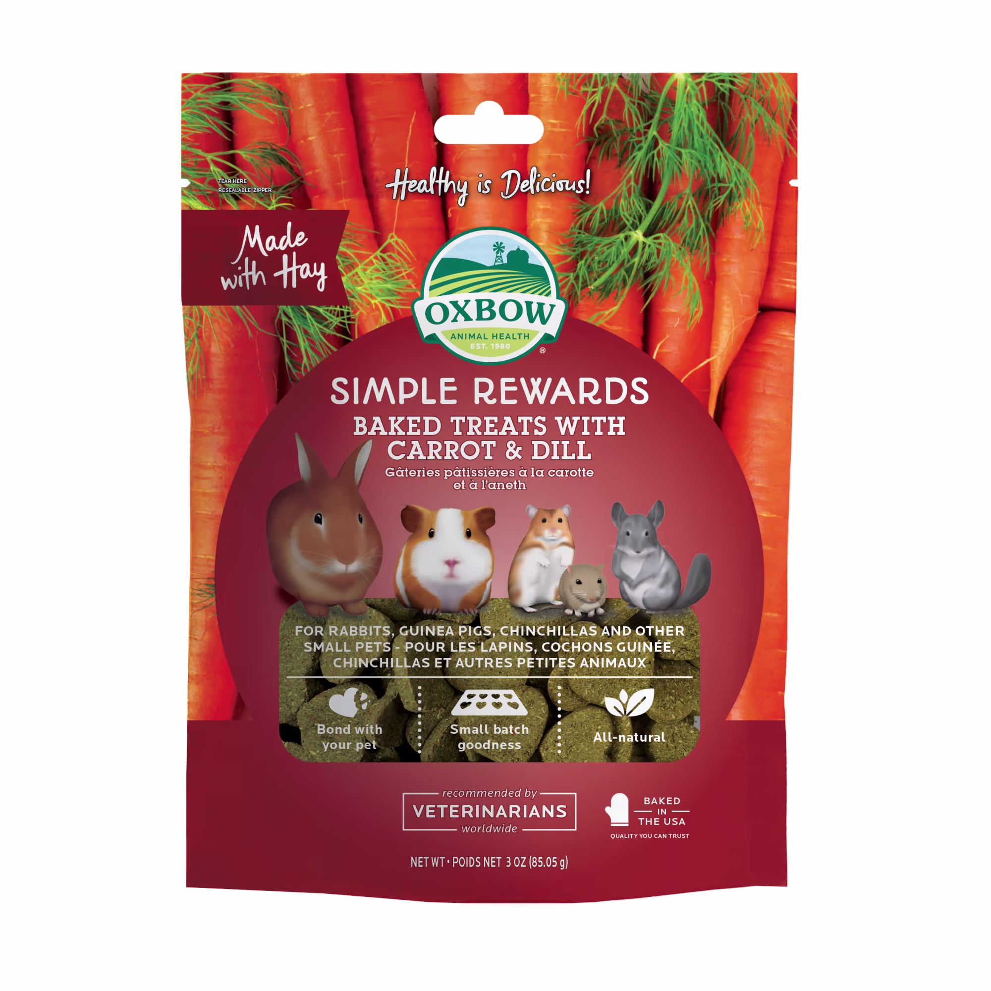 Oxbow Simple Rewards Carrot and Dill Baked Small Animal Treats, 3