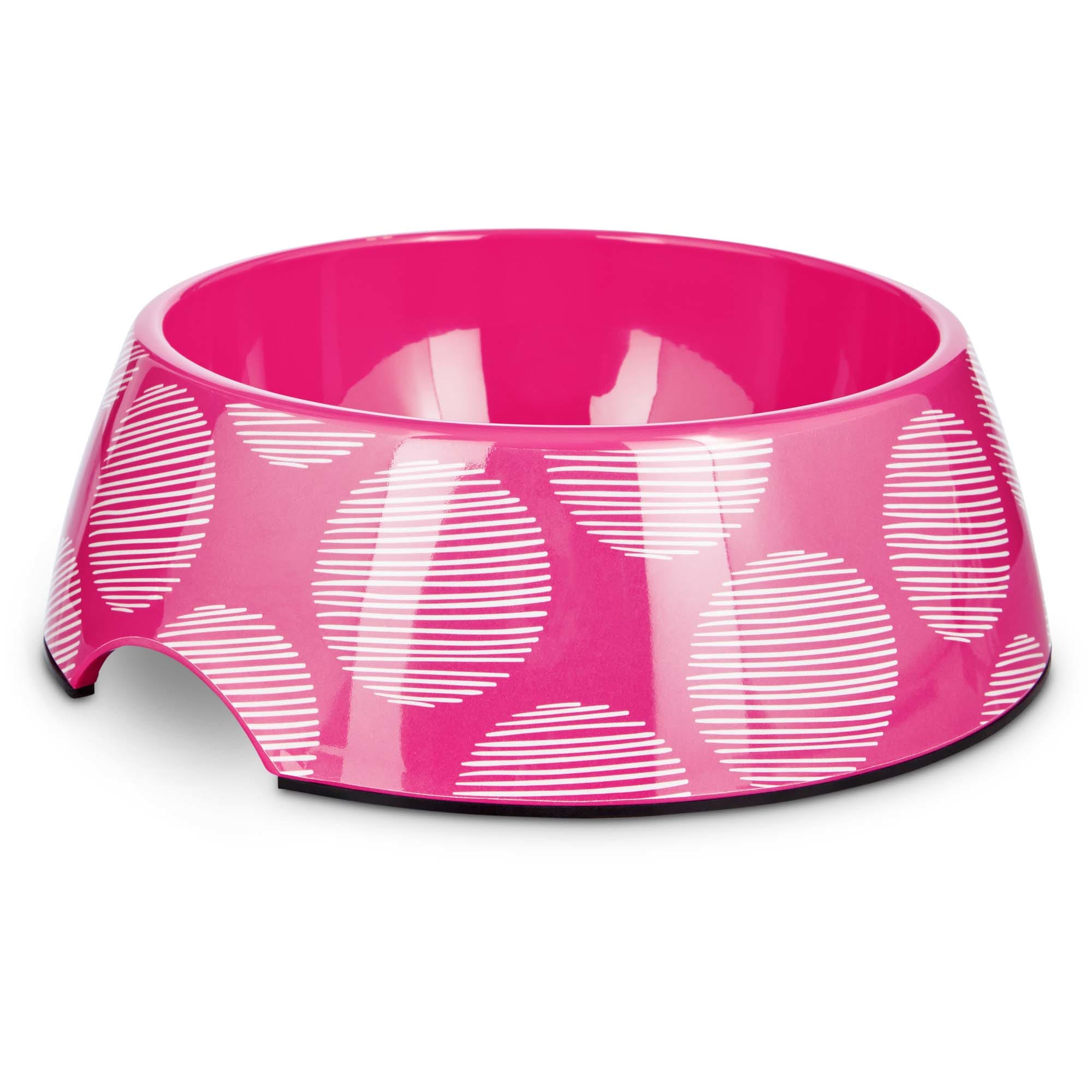 pink plastic dog bowls