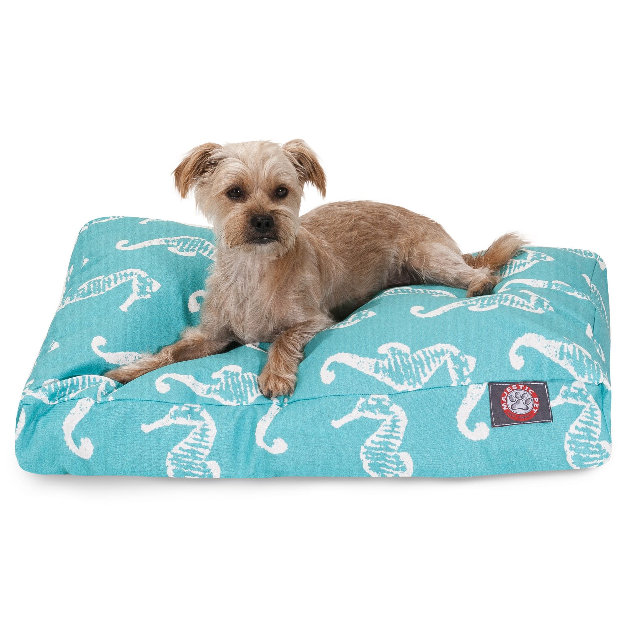 Majestic Pet Teal Sea Horse Shredded Memory Foam Rectangle Dog Bed, 27