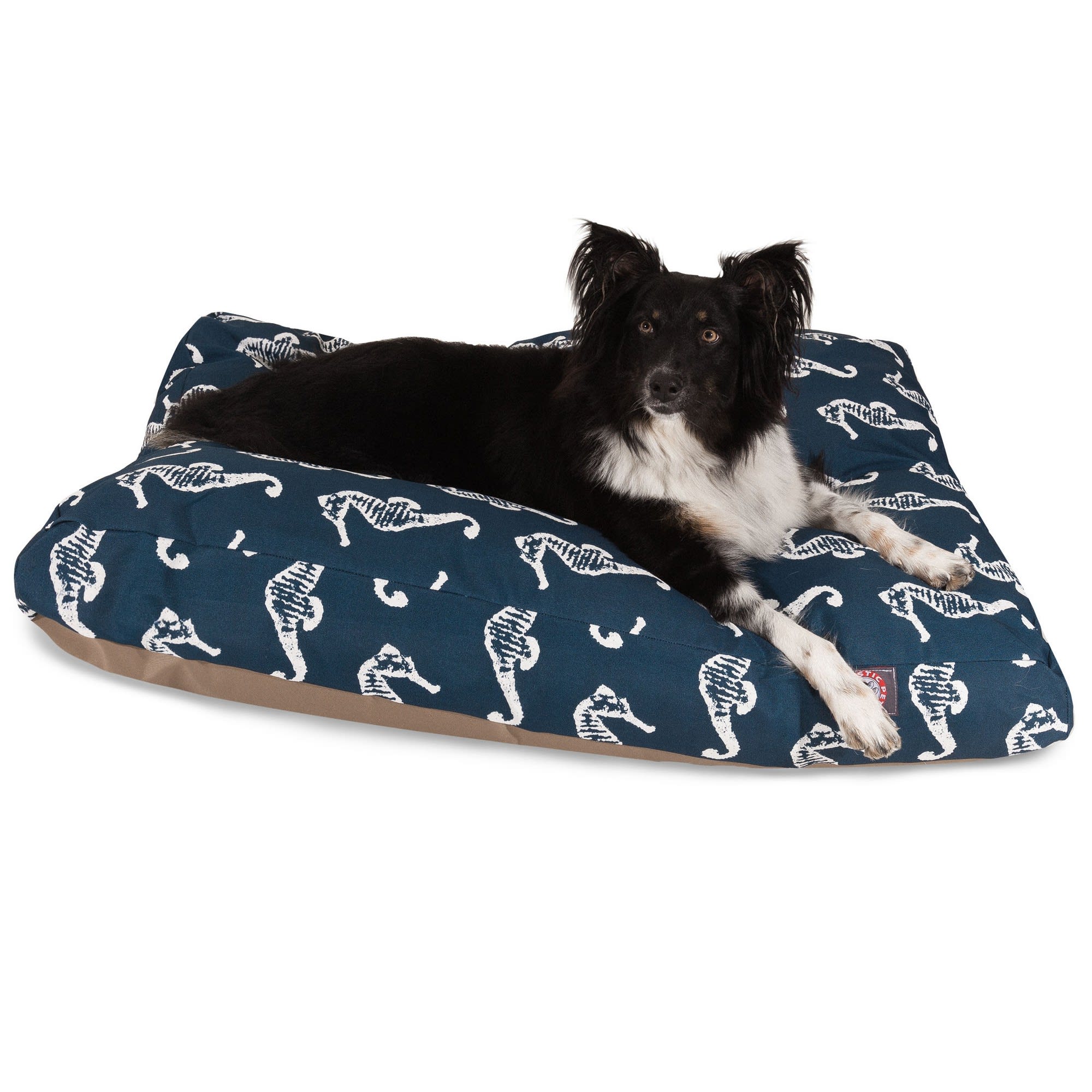 Majestic Pet Navy Sea Horse Shredded Memory Foam Rectangle Dog Bed, 44 L x 36 W, Large, Blue