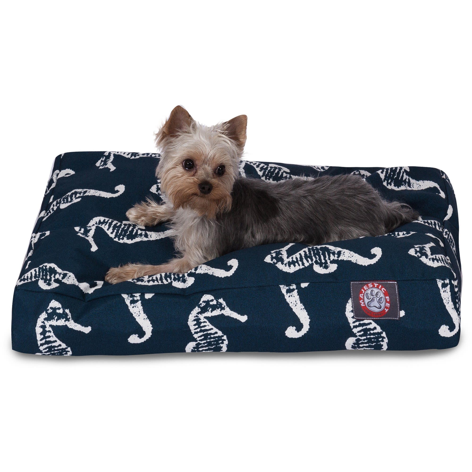 Majestic Pet Navy Sea Horse Shredded Memory Foam Rectangle Dog Bed, 27 L x 20 W, Small, Blue