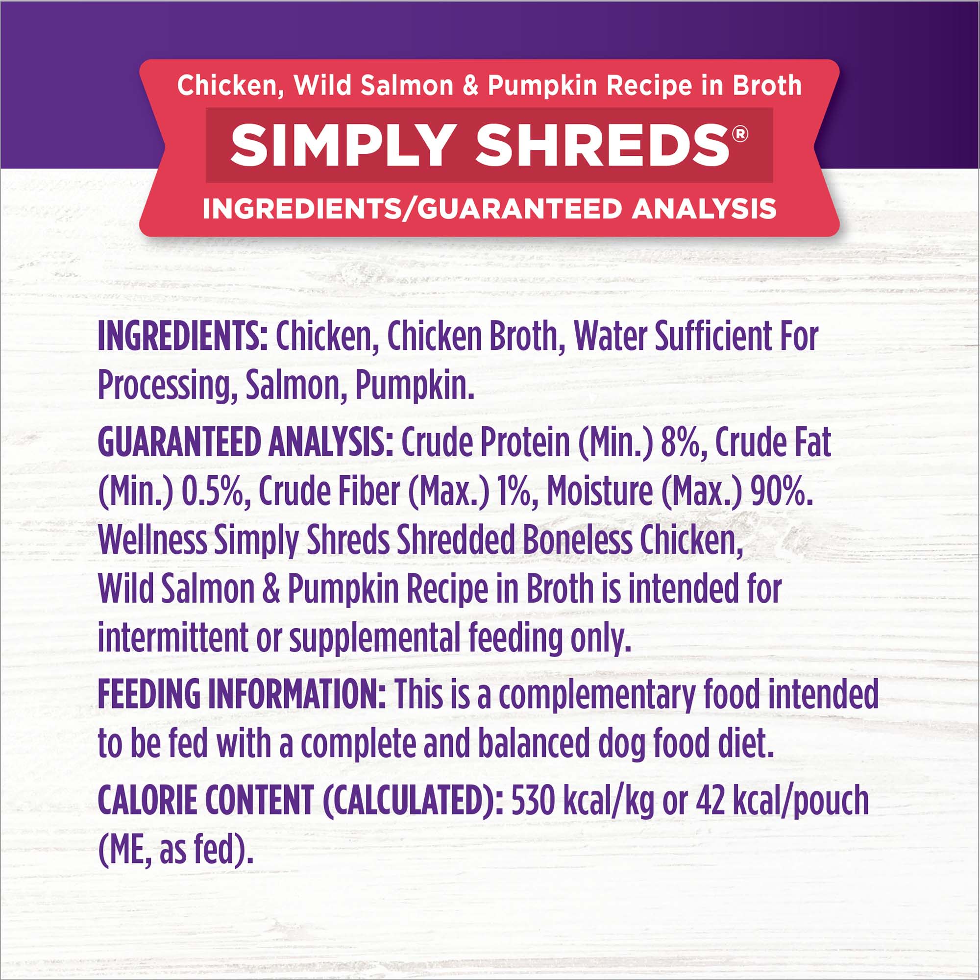 Wellness CORE Simply Shreds Natural Grain Free Chicken Wild Salmon Pumpkin Wet Dog Food Topper 2.8 oz. Case of 12