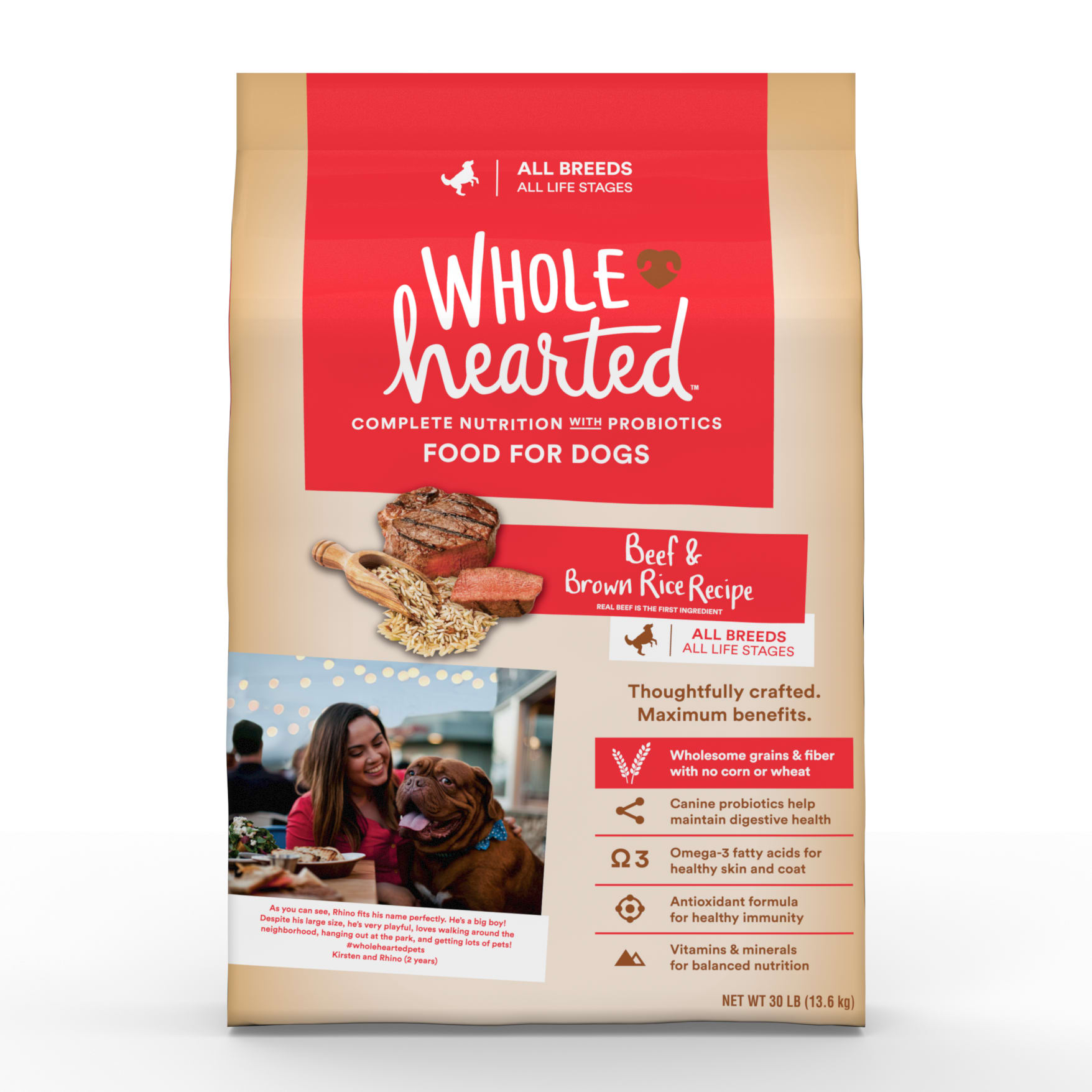 WholeHearted All Life Stages Beef and Brown Rice Recipe Dry Dog Food, 30 lbs. | Petco