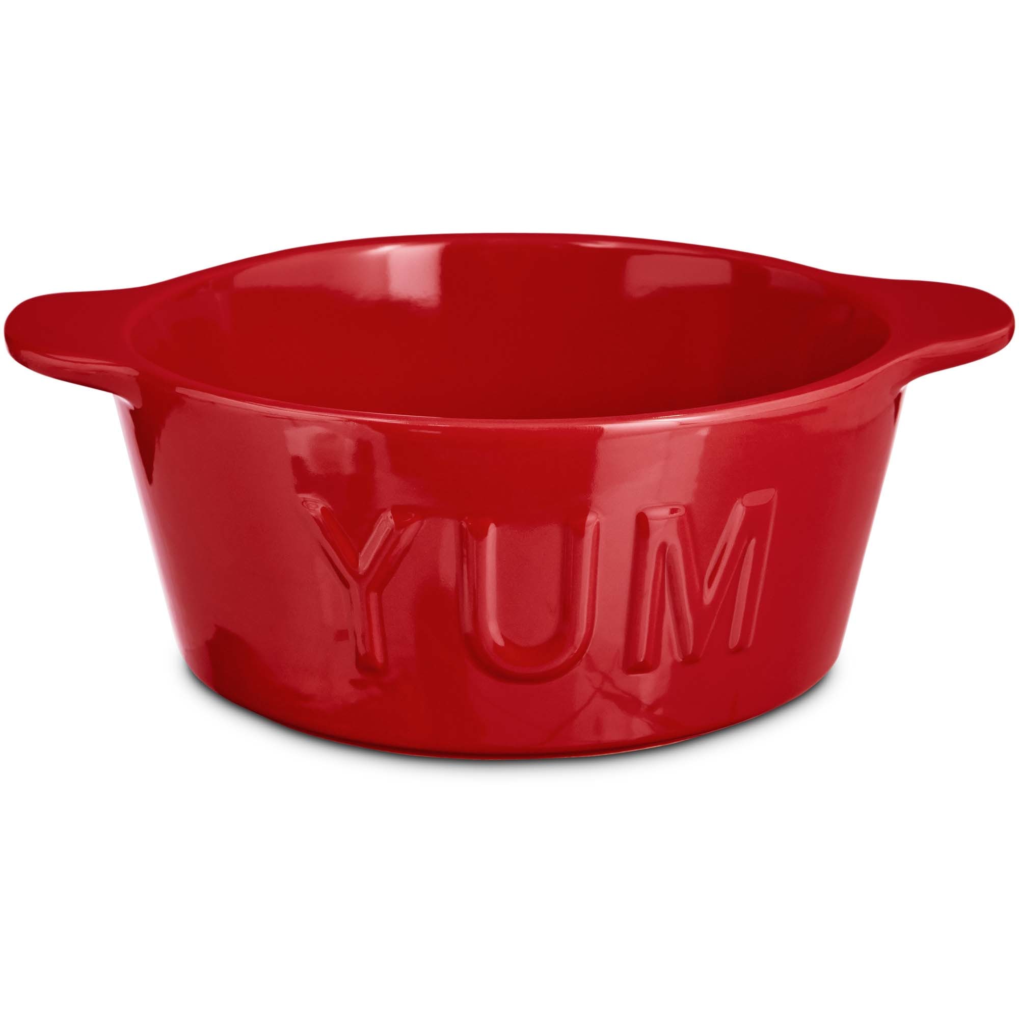 red ceramic dog bowl