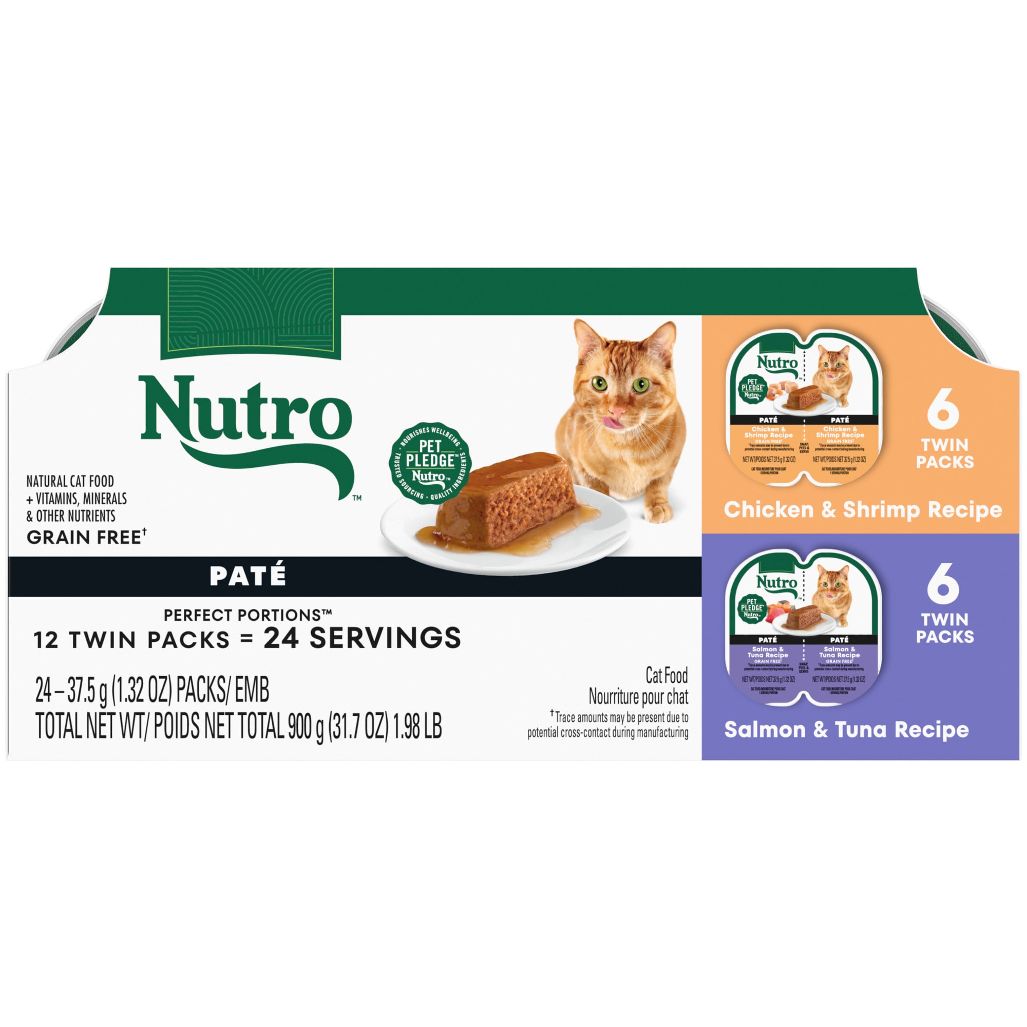 Nutro Perfect Portions Grain Free Salmon Tuna and Chicken Shrimp Wet Cat Food Pate Variety Pack 1.98 lbs. Count of 12 Petco