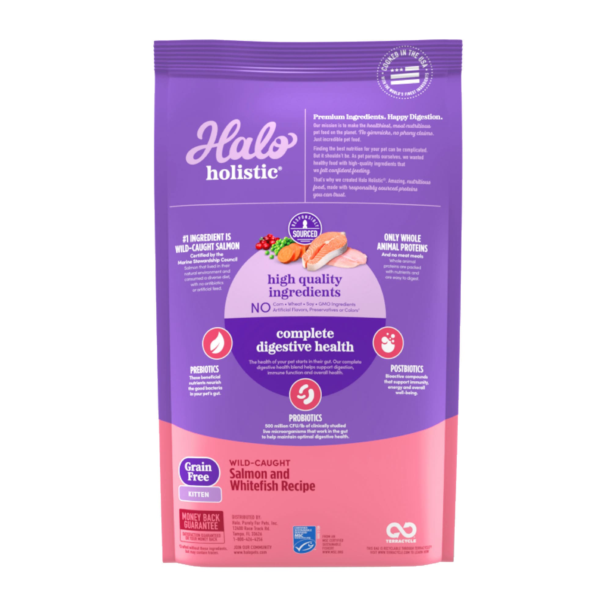 Halo Holistic Complete Digestive Health Grain Free Wild caught Salmon and Whitefish Recipe Dry Kitten Food 3 lbs. Petco