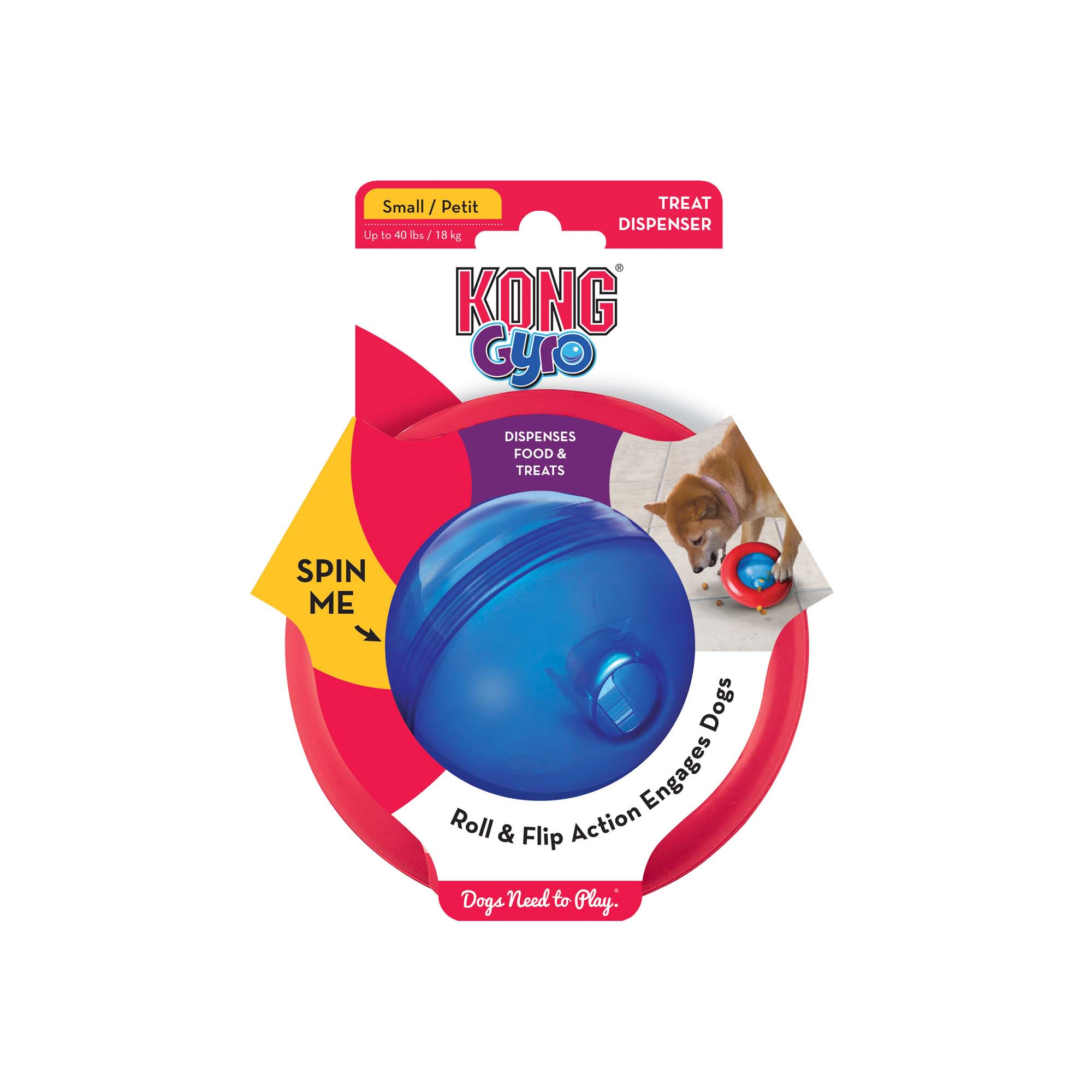 Kong Gyro Ball Spinning Dog Toy, Red/Blue, L