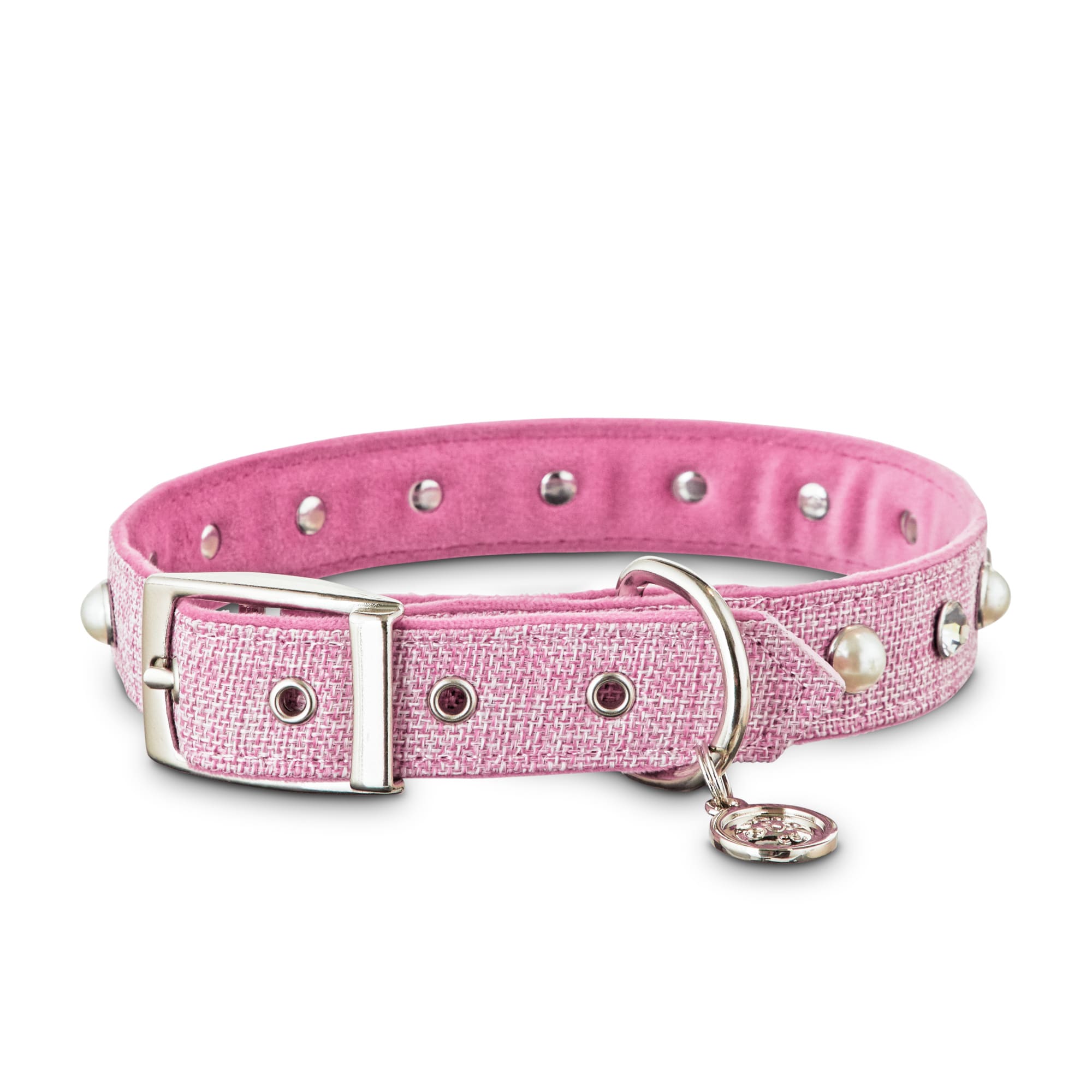 YOULY The Heir Glitz and Glamor Pink Tweed Dog Collar, Large Petco